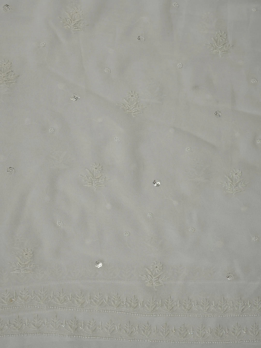 Ada Hand Embroidered White Viscose Georgette Lucknowi Chikankari Unstitched Kurta Dupatta Set With Cutdana Work 01A705073
