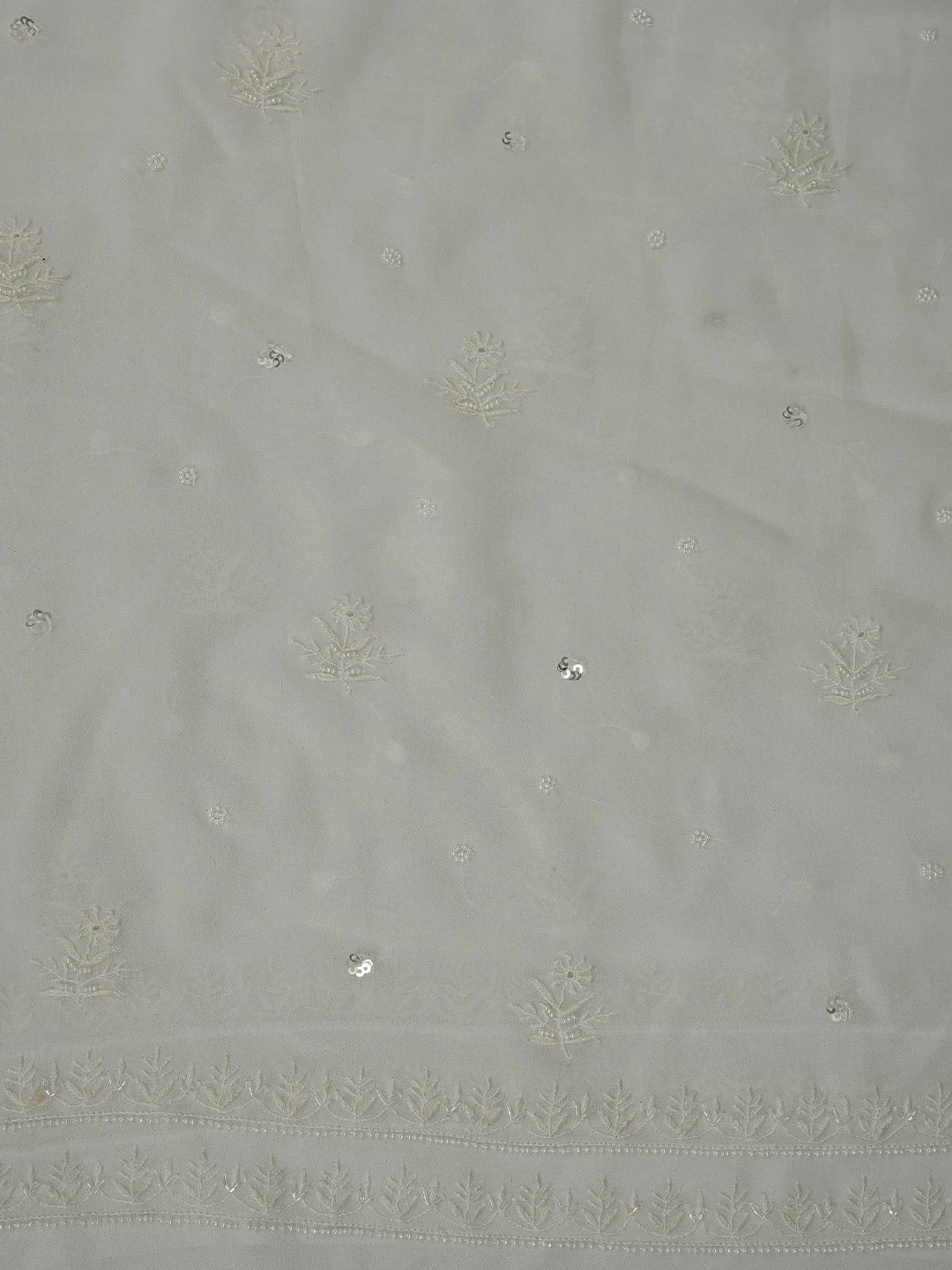Ada Hand Embroidered White Viscose Georgette Lucknowi Chikankari Unstitched Kurta Dupatta Set With Cutdana Work 01A705073