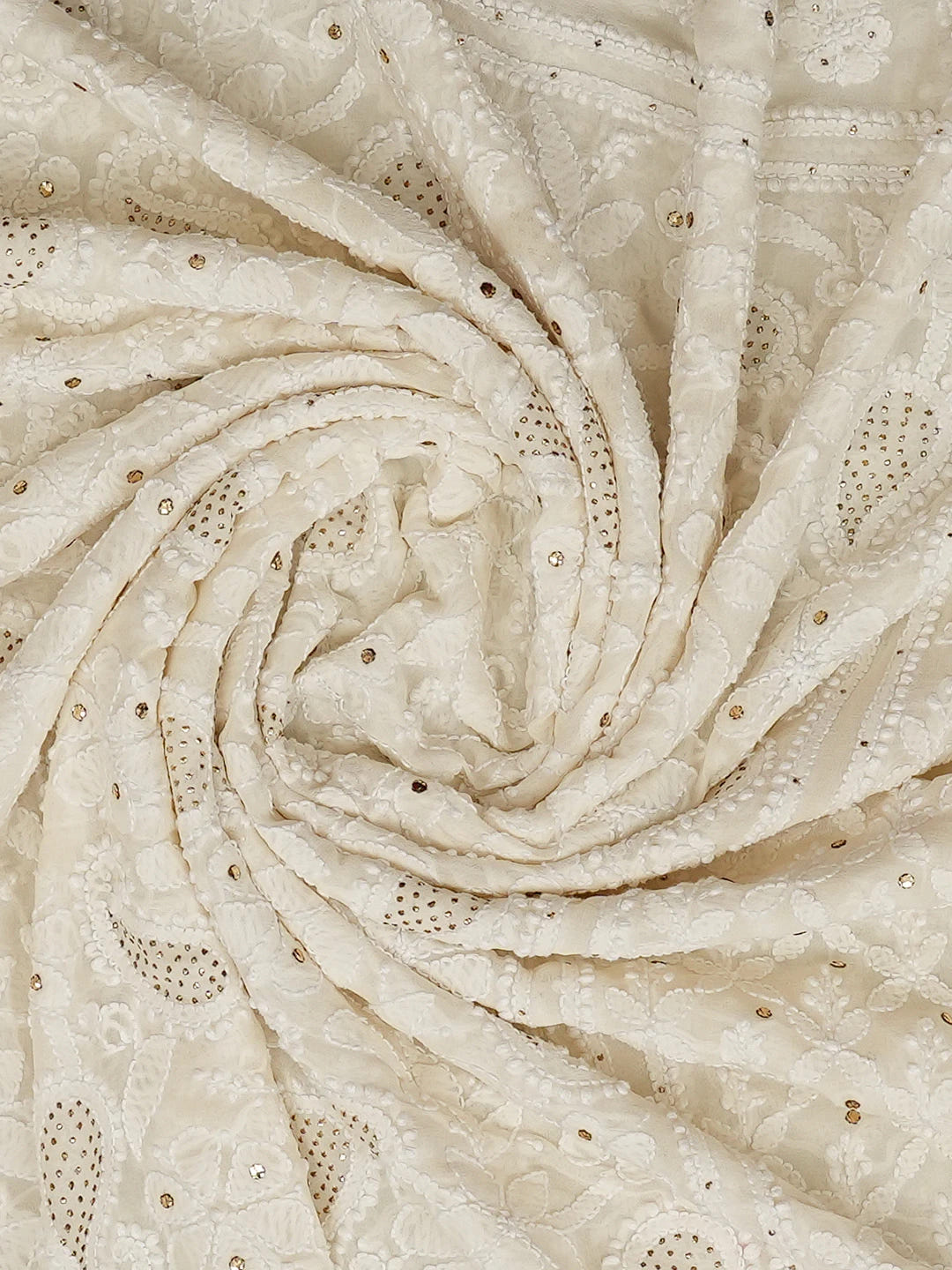 Ada Hand Embroidered White Pure Georgette Lucknowi Chikankari Dupatta With Mukaish Work 01A388551