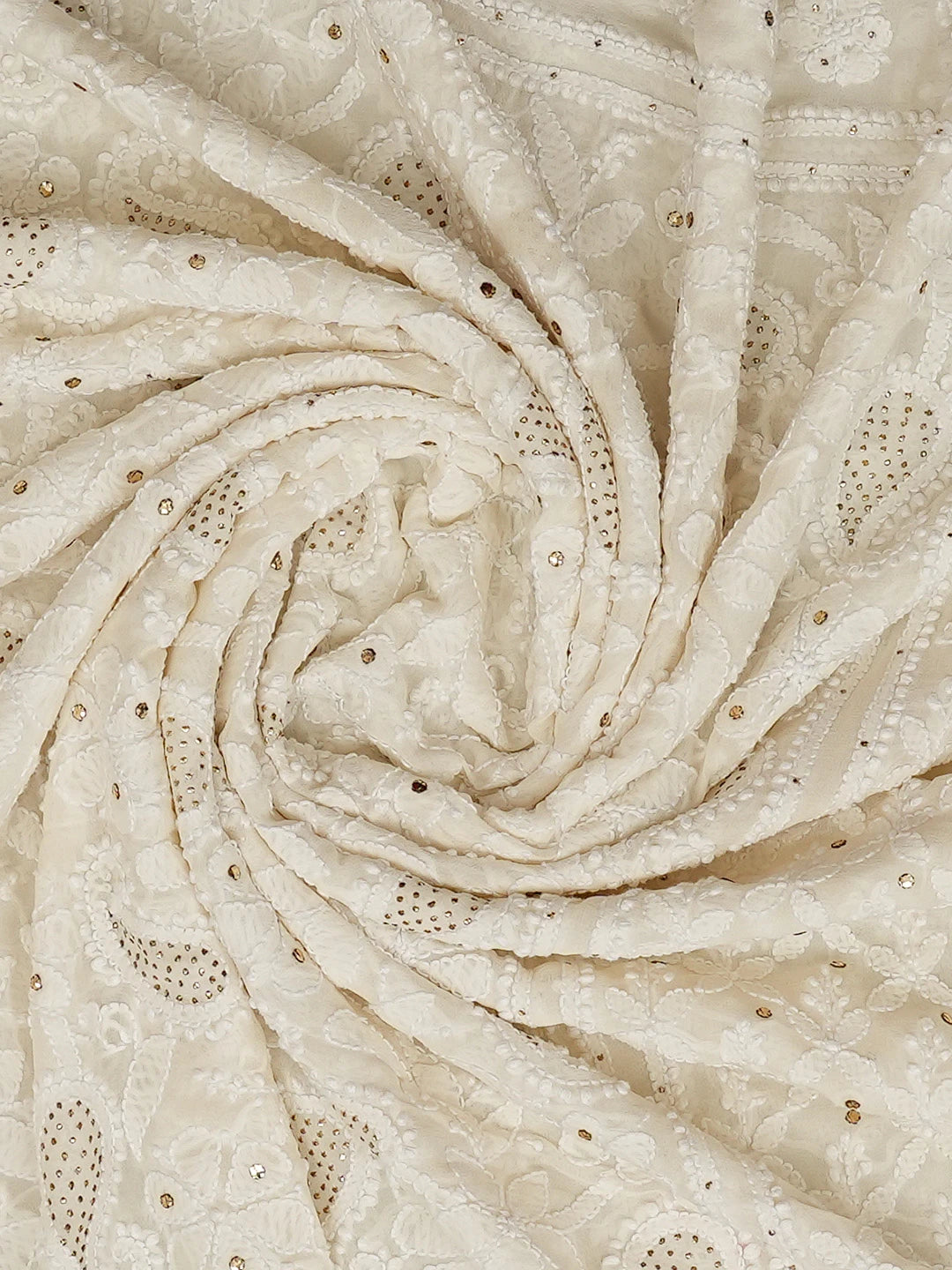 Ada Hand Embroidered White Pure Georgette Lucknowi Chikankari Dupatta With Mukaish Work 01A388551