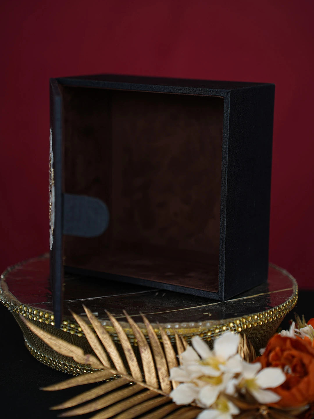 Ada Hand Embroidered Black Silk Lucknowi Chikankari Utility Box With Zari Work 01A712639