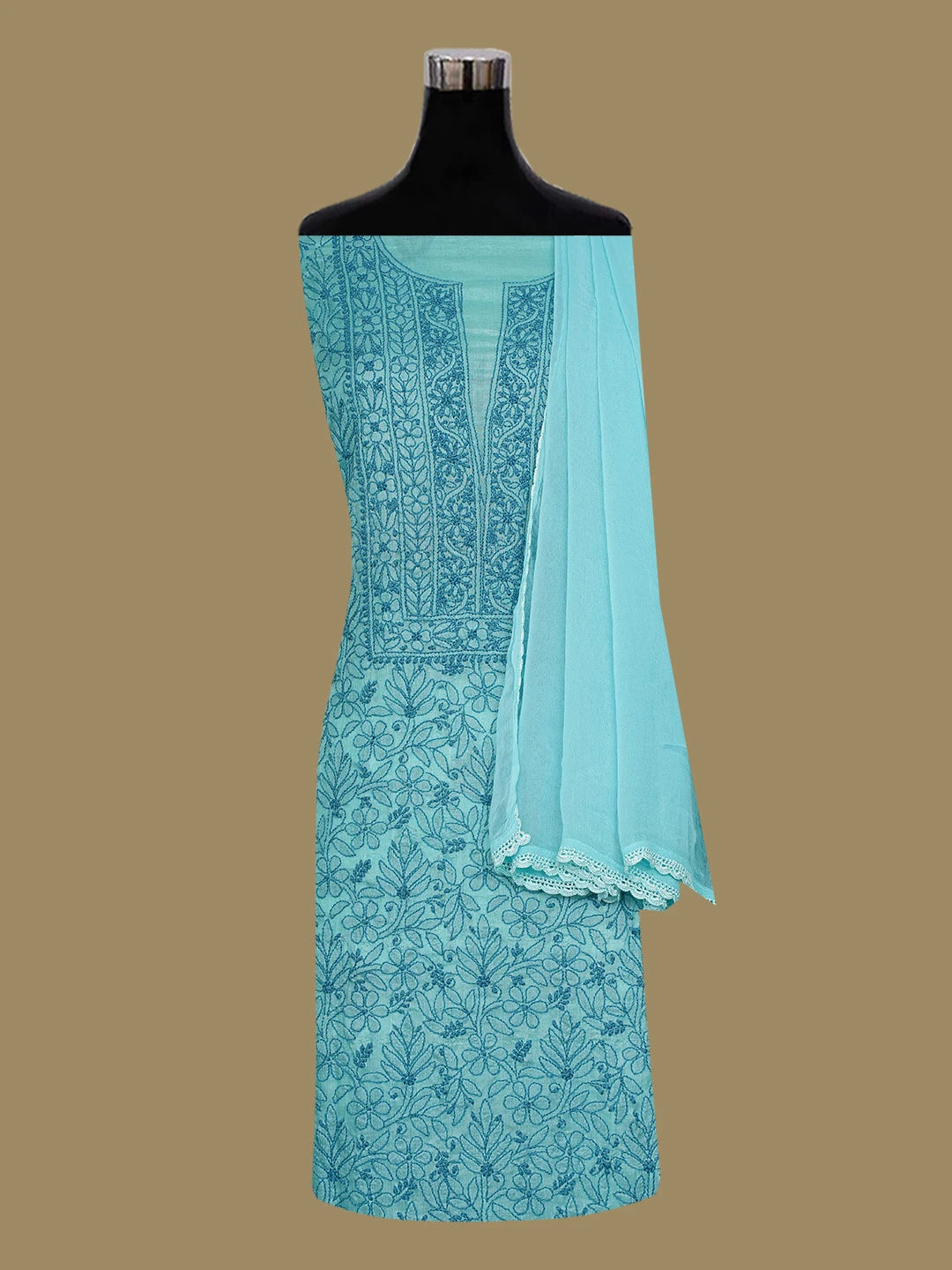 Ada Hand Embroidered Aero Blue Silk Lucknowi Chikankari Unstitched Suit Piece 01A626915