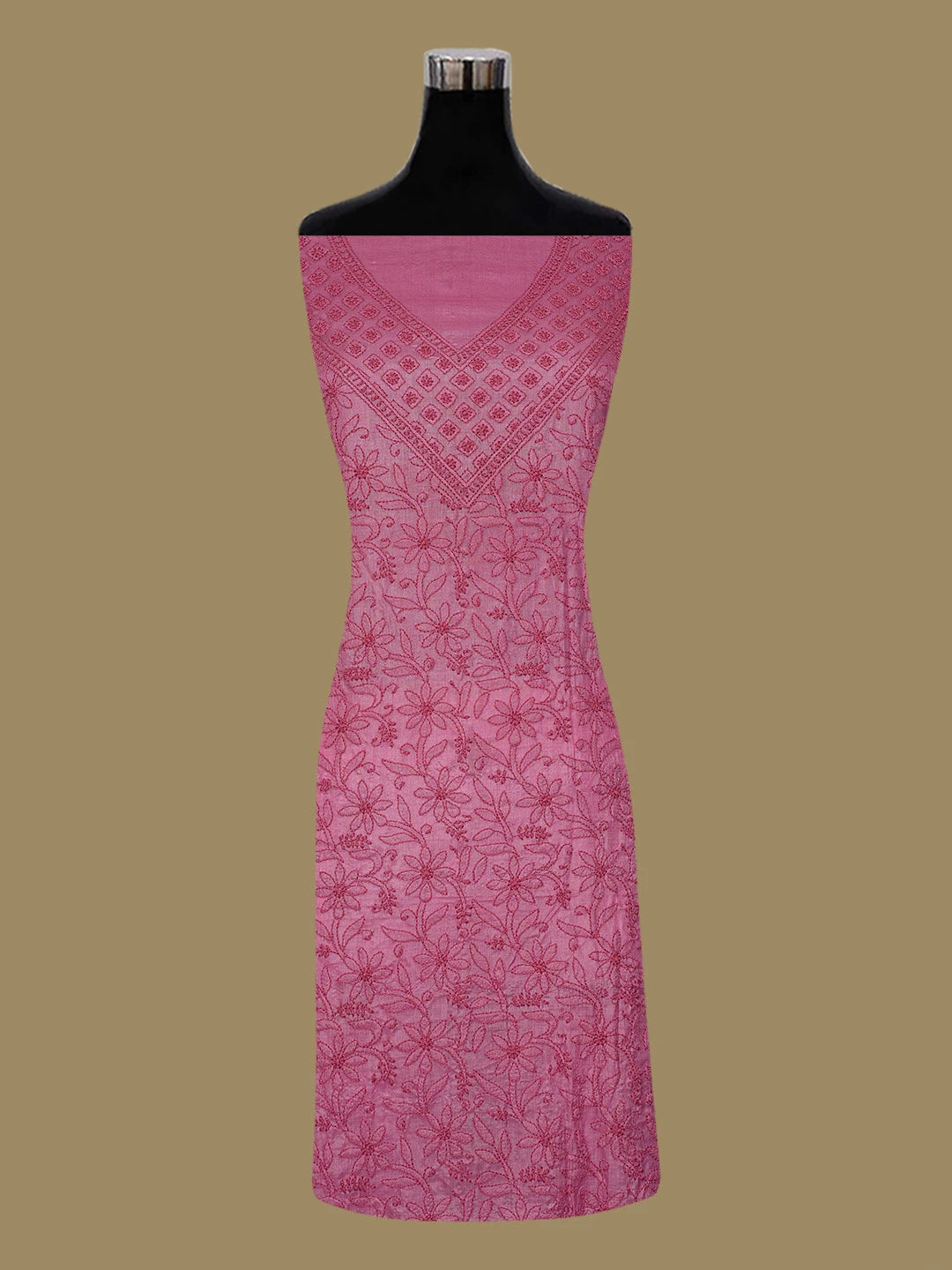 Ada Hand Embroidered Magenta Silk Lucknowi Chikankari Unstitched Suit Piece 01A669282