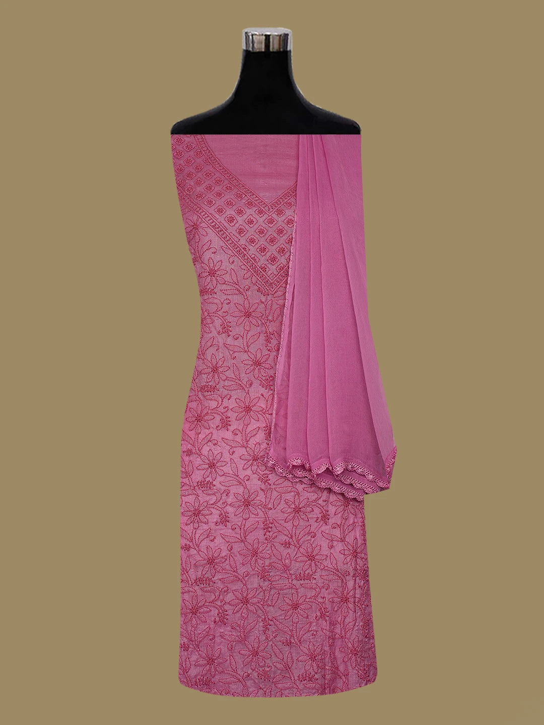 Ada Hand Embroidered Magenta Silk Lucknowi Chikankari Unstitched Suit Piece 01A669282
