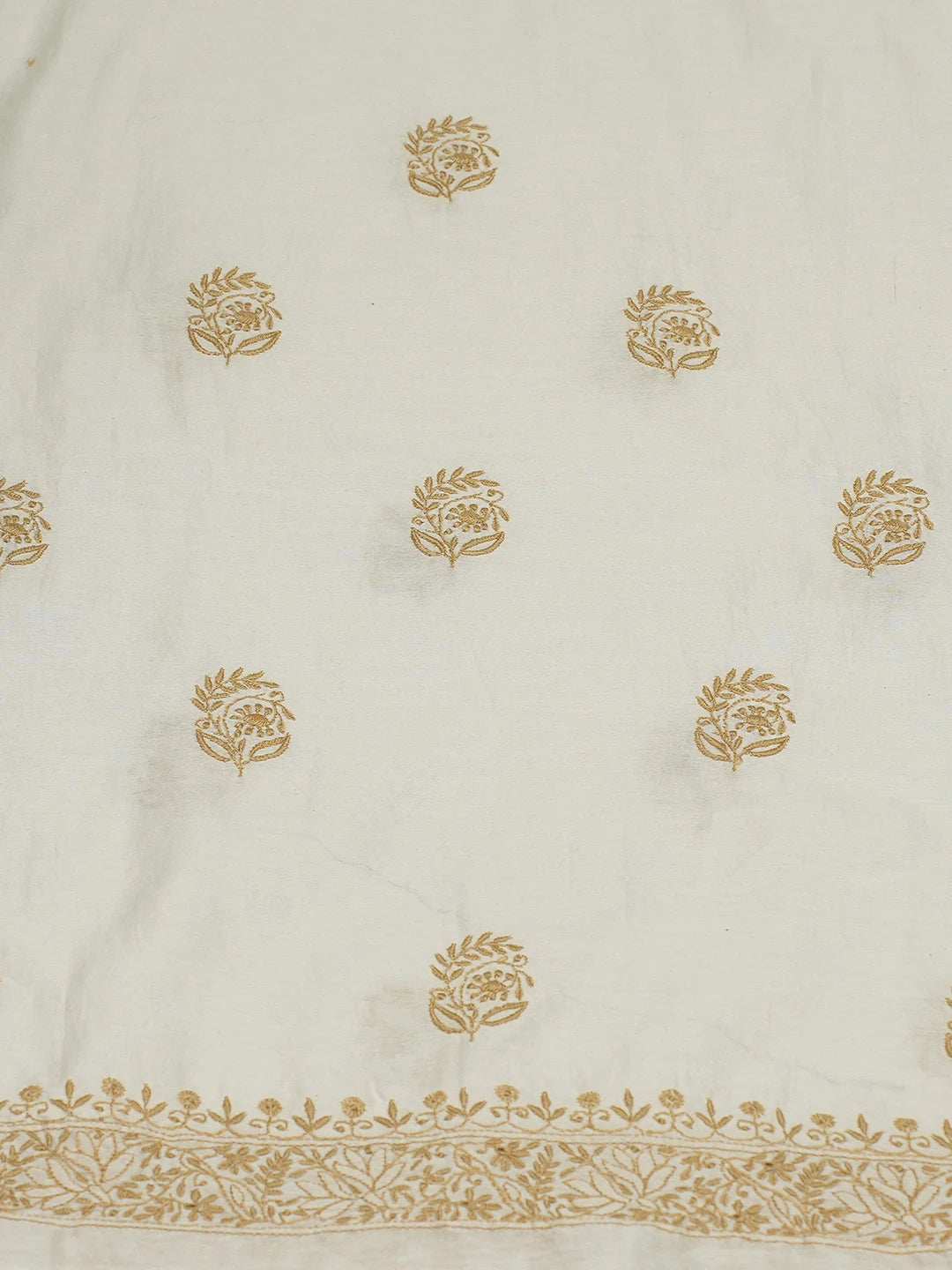 Ada Hand Embroidered White Chanderi Lucknowi Chikankari Unstitched Kurta Dupatta Set 01A571731
