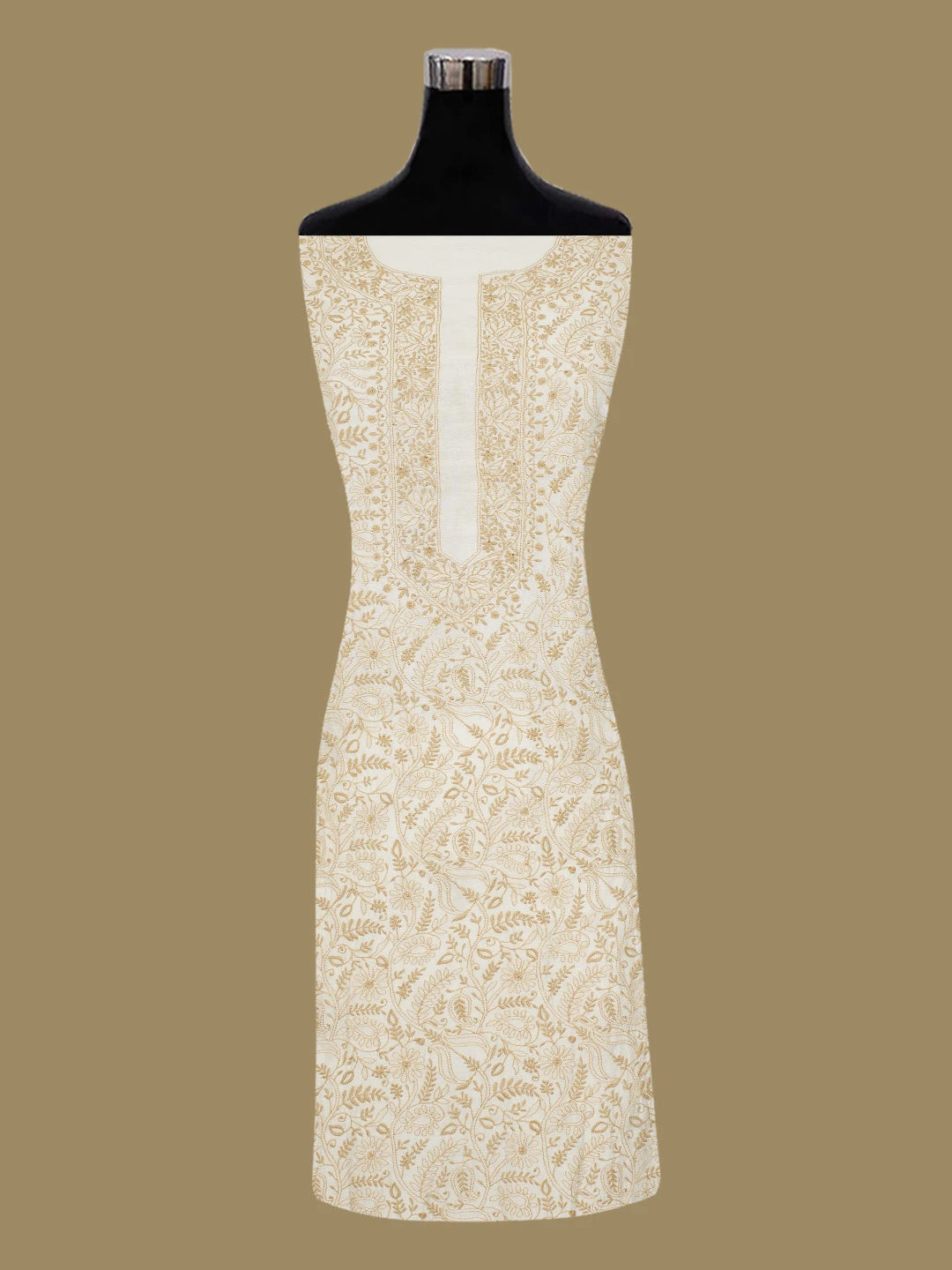 Ada Hand Embroidered White Chanderi Lucknowi Chikankari Unstitched Kurta Dupatta Set 01A571731