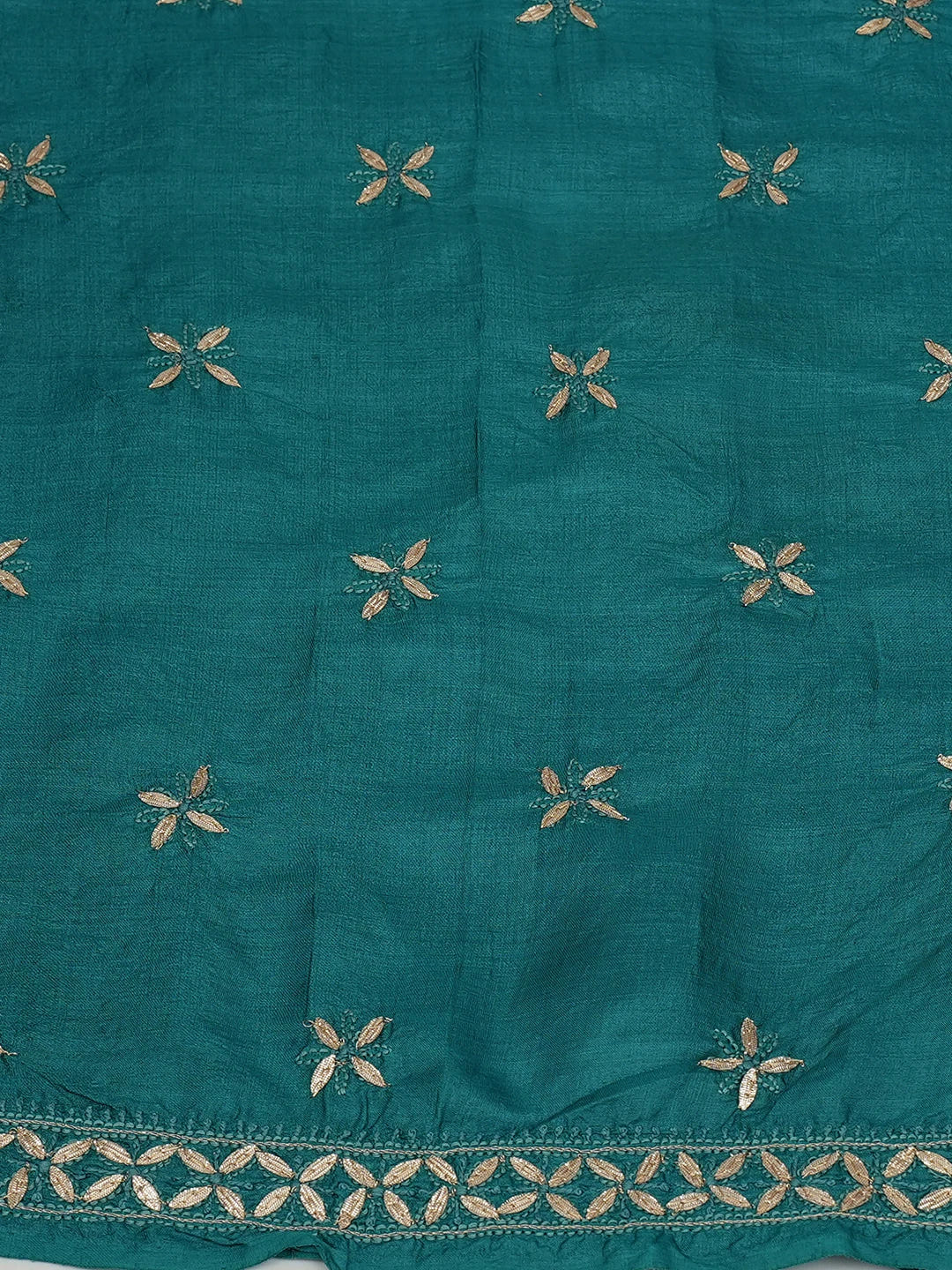 Ada Hand Embroidered Rama Green Tussar Silk Lucknowi Chikankari Unstitched Suit Piece With Gota Patti Work 01A616229