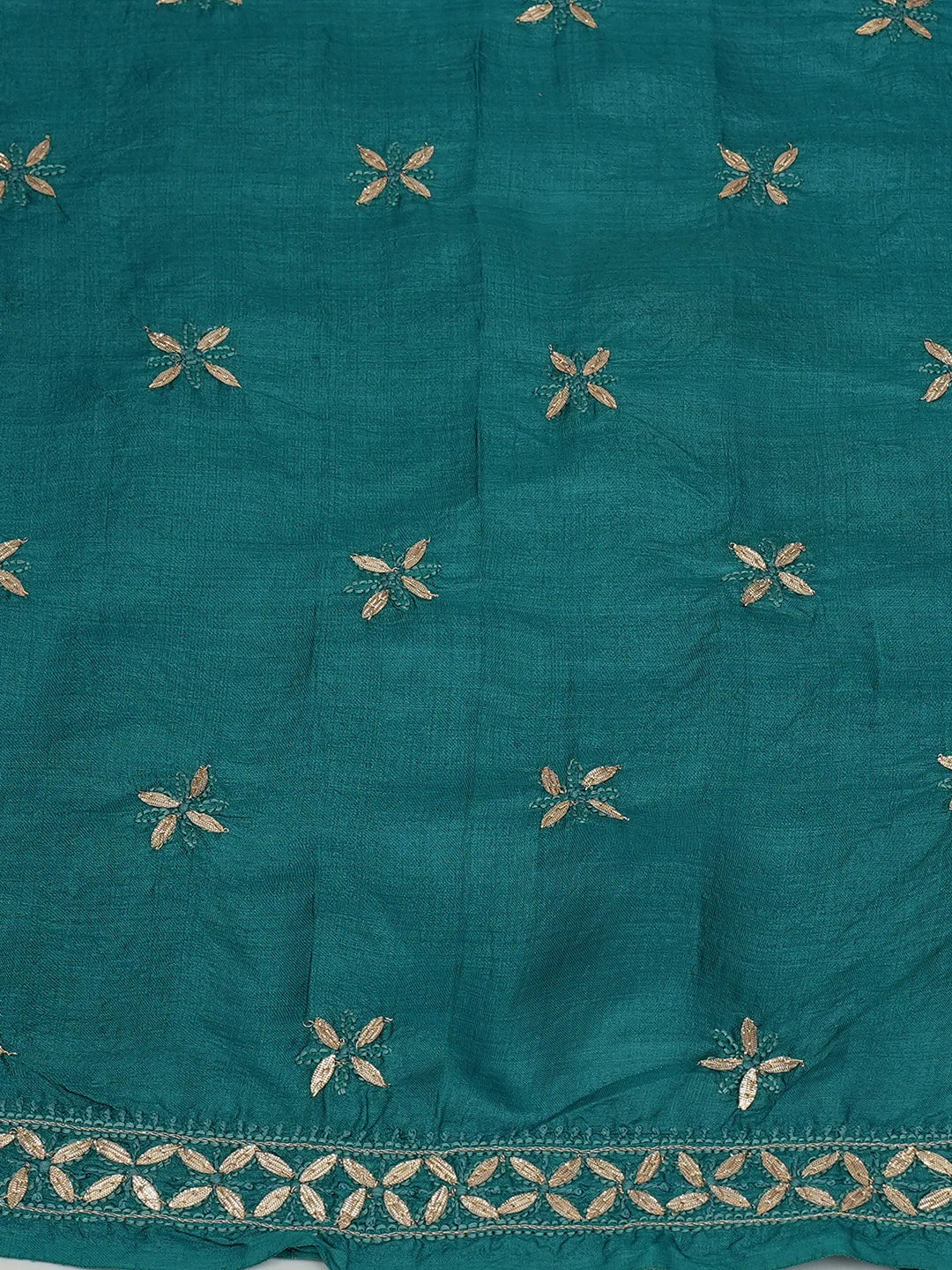 Ada Hand Embroidered Rama Green Tussar Silk Lucknowi Chikankari Unstitched Suit Piece With Gota Patti Work 01A616229