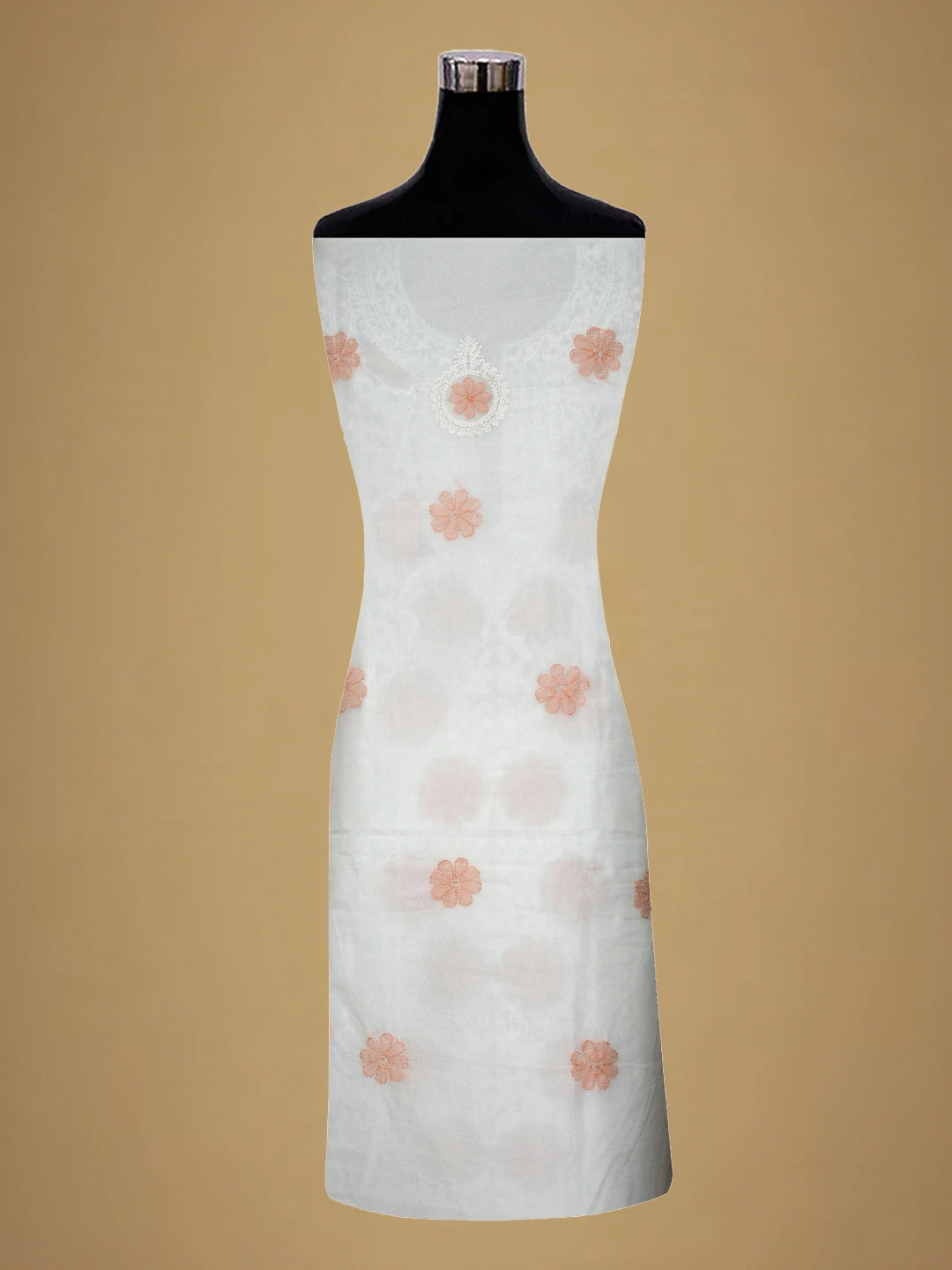 Ada Hand Embroidered White Organza Lucknowi Chikankari Unstitched Kurta Dupatta Set 01A718595