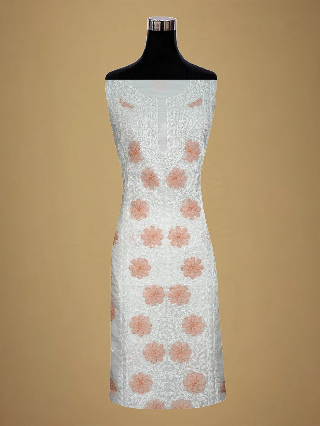 Ada Hand Embroidered White Organza Lucknowi Chikankari Unstitched Kurta Dupatta Set 01A718595