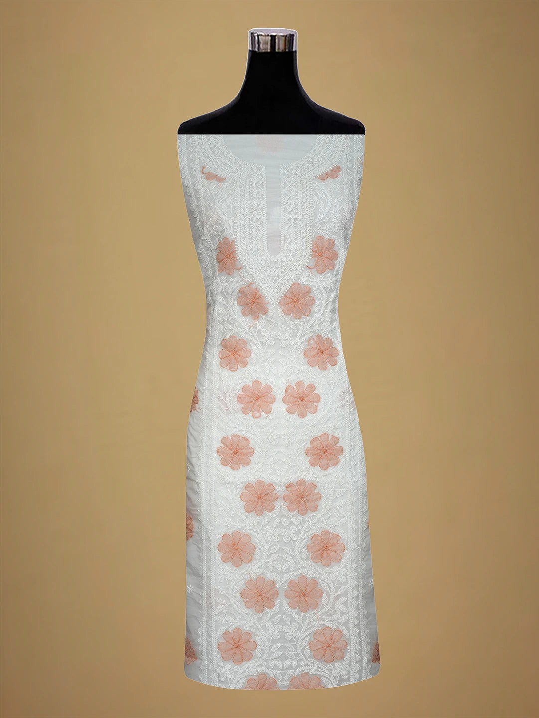 Ada Hand Embroidered White Organza Lucknowi Chikankari Unstitched Kurta Dupatta Set 01A718595