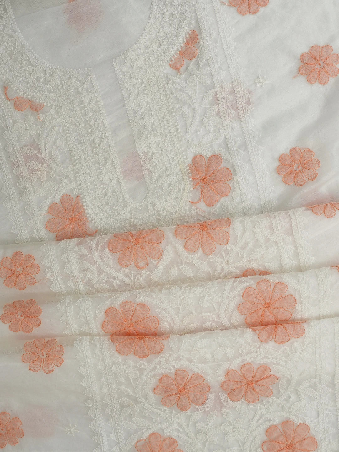 Ada Hand Embroidered White Organza Lucknowi Chikankari Unstitched Kurta Dupatta Set 01A718595