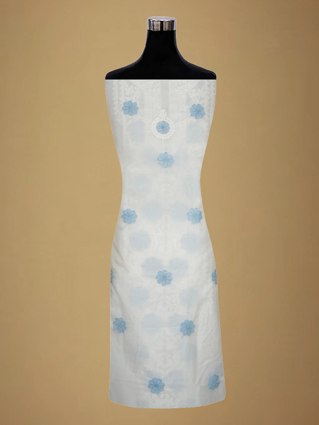 Ada Hand Embroidered White Organza Lucknowi Chikankari Unstitched Kurta Dupatta Set 01A718598
