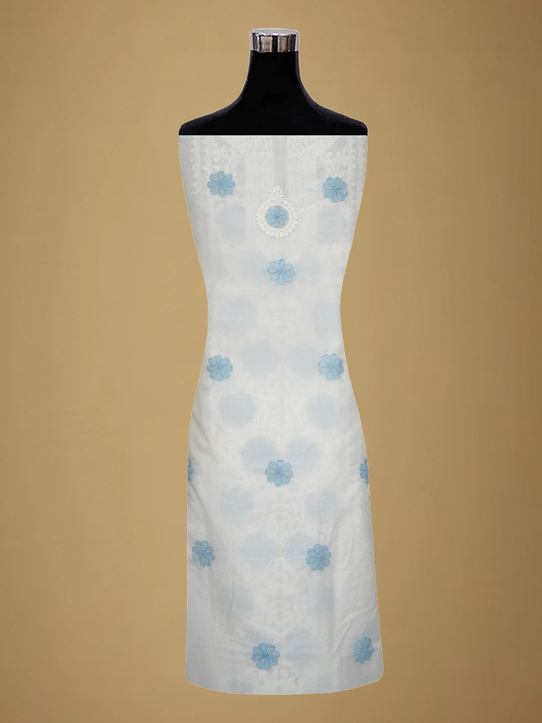 Ada Hand Embroidered White Organza Lucknowi Chikankari Unstitched Kurta Dupatta Set 01A718598