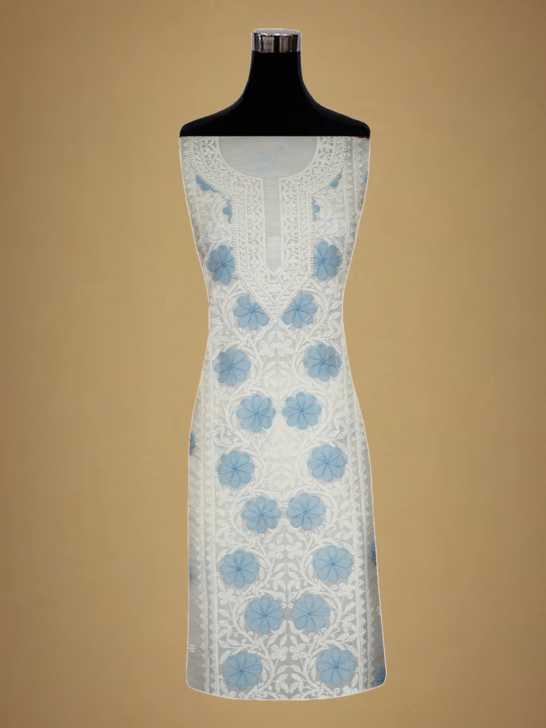 Ada Hand Embroidered White Organza Lucknowi Chikankari Unstitched Kurta Dupatta Set 01A718598