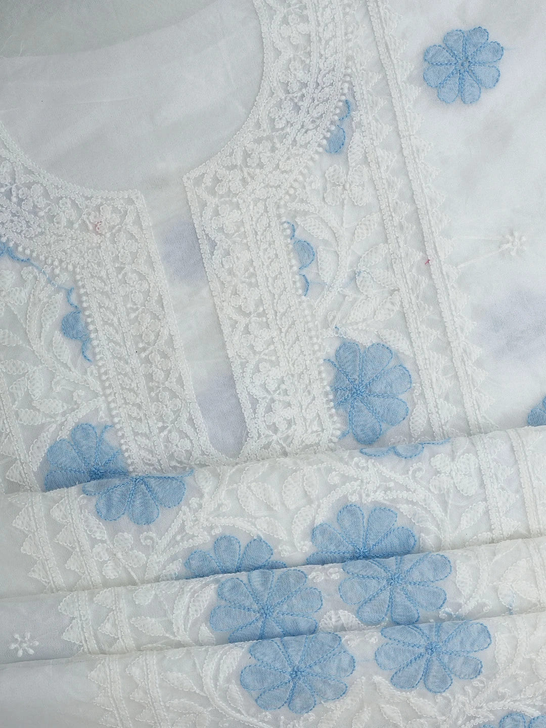 Ada Hand Embroidered White Organza Lucknowi Chikankari Unstitched Kurta Dupatta Set 01A718598