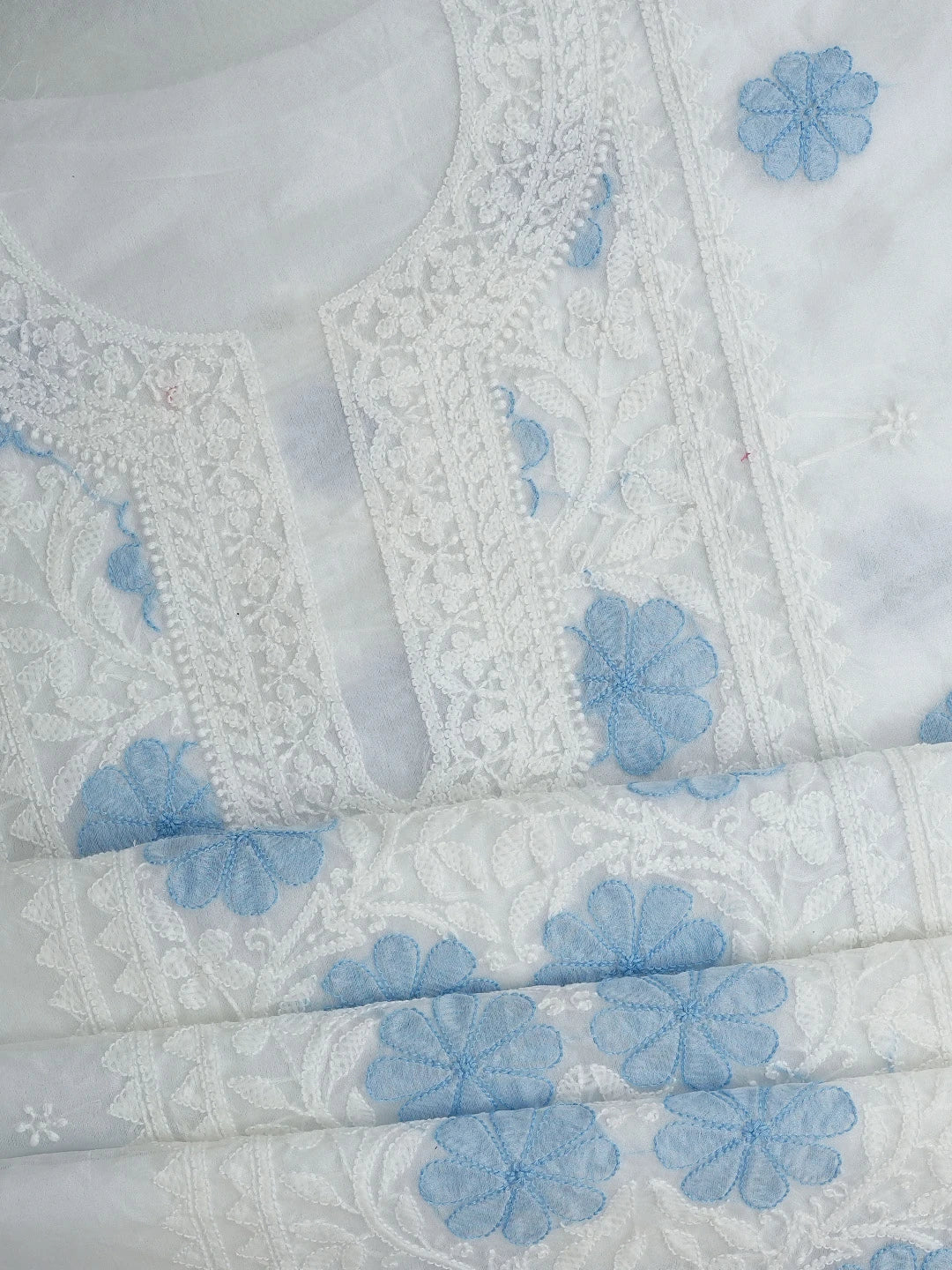 Ada Hand Embroidered White Organza Lucknowi Chikankari Unstitched Kurta Dupatta Set 01A718598