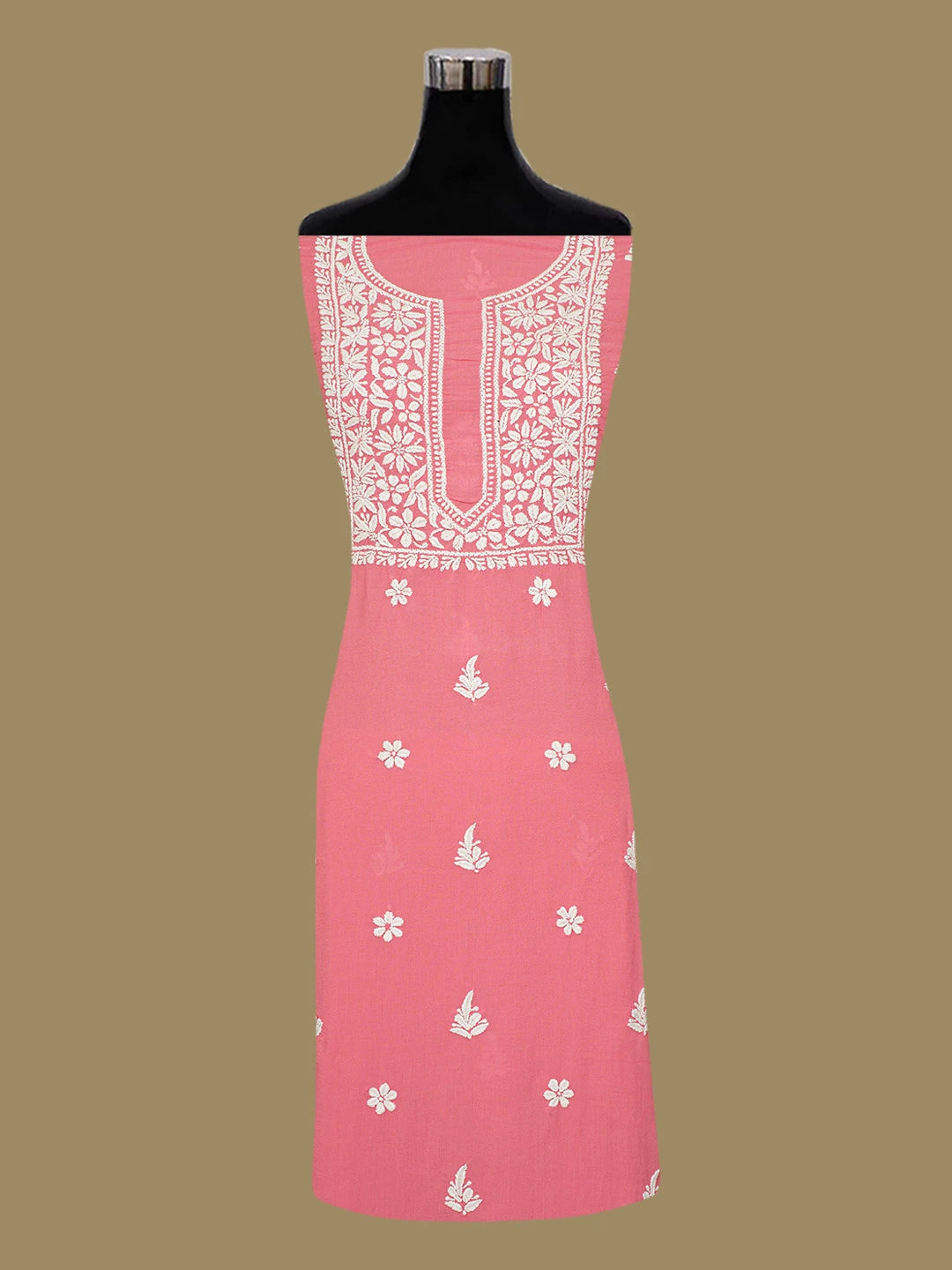 Ada Hand Embroidered Carrot Pink Modal Lucknowi Chikankari Unstitched Kurta Piece 01A593823