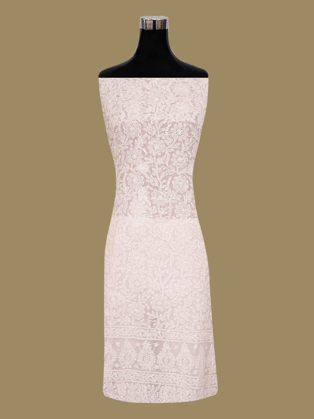 Ada Hand Embroidered Pink Georgette Lucknowi Chikankari Unstitched Kurta Piece 01A715917