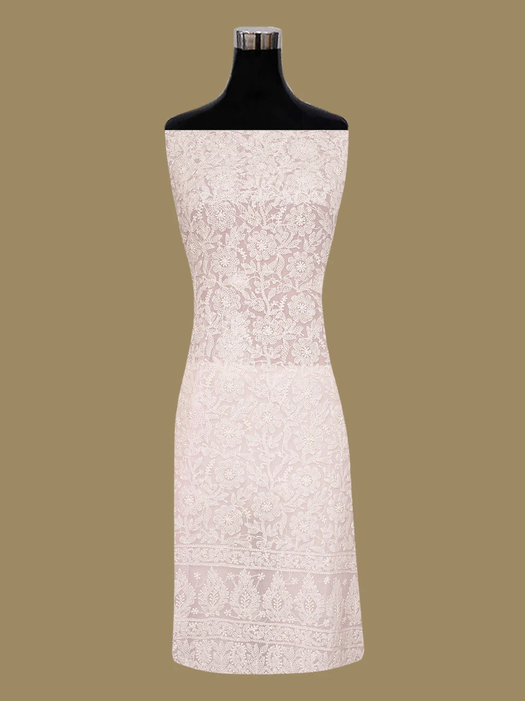 Ada Hand Embroidered Pink Georgette Lucknowi Chikankari Unstitched Kurta Piece 01A715917
