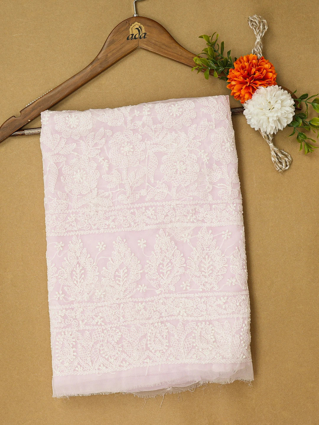Ada Hand Embroidered Pink Georgette Lucknowi Chikankari Unstitched Kurta Piece 01A715917