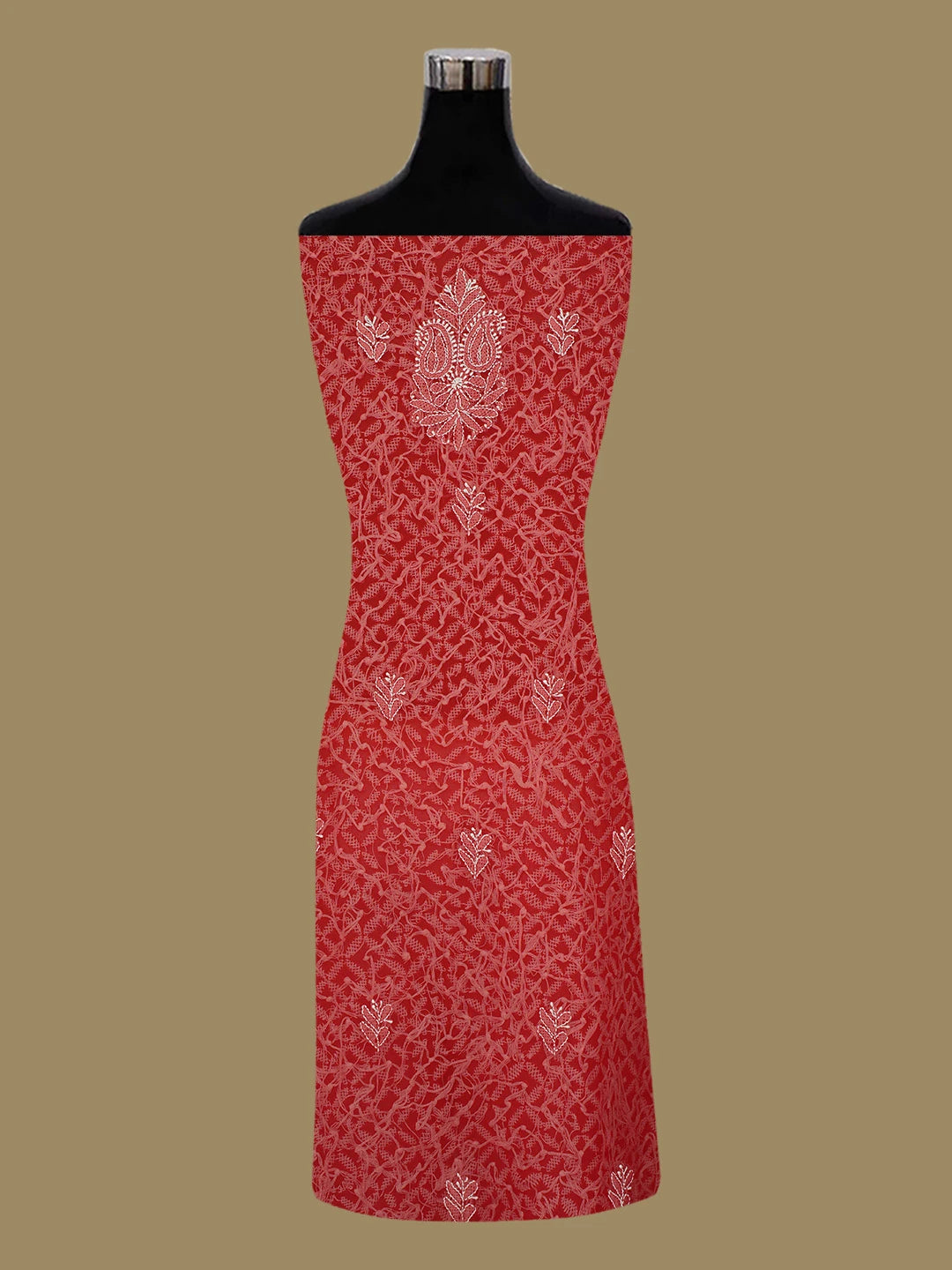 Ada Hand Embroidered Red Georgette Lucknowi Chikankari Unstitched Kurta Piece 01A715906