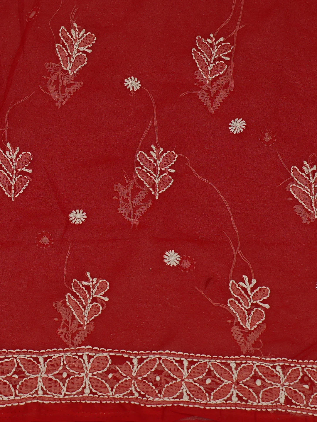 Ada Hand Embroidered Red Georgette Lucknowi Chikankari Unstitched Kurta Piece 01A715906