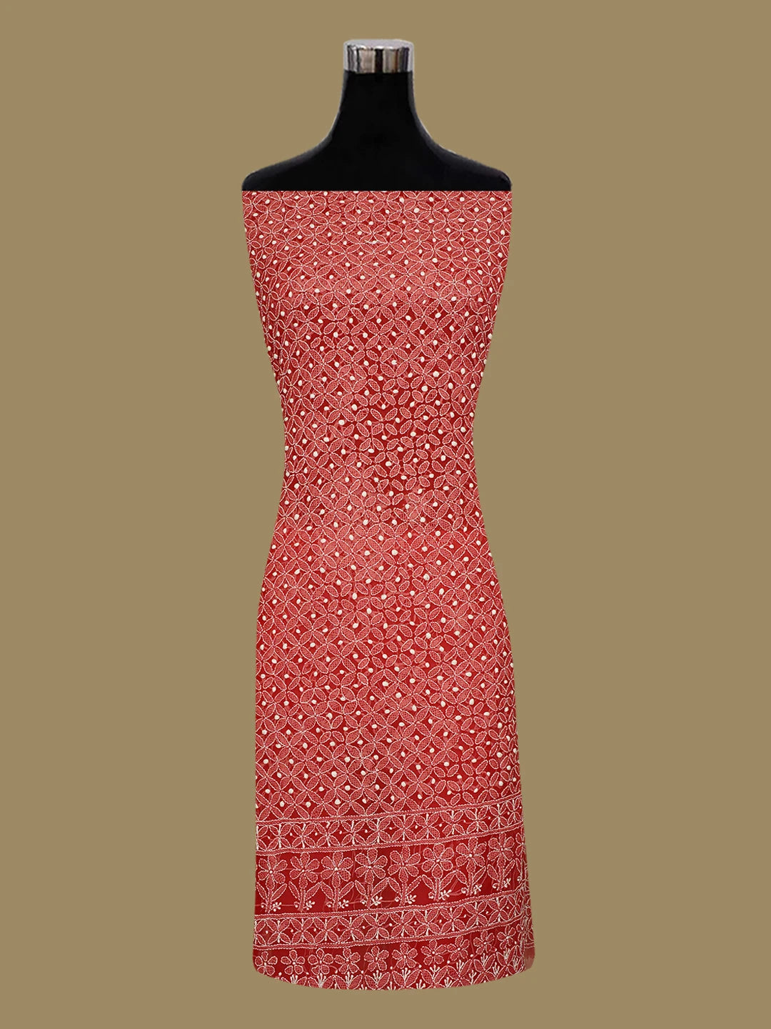 Ada Hand Embroidered Red Georgette Lucknowi Chikankari Unstitched Kurta Piece 01A715906