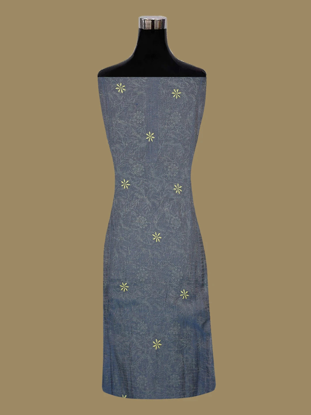 Ada Hand Embroidered Grayish Blue Tissue Lucknowi Chikankari Semi-Stitched Kurta Dupatta Set 01A605877
