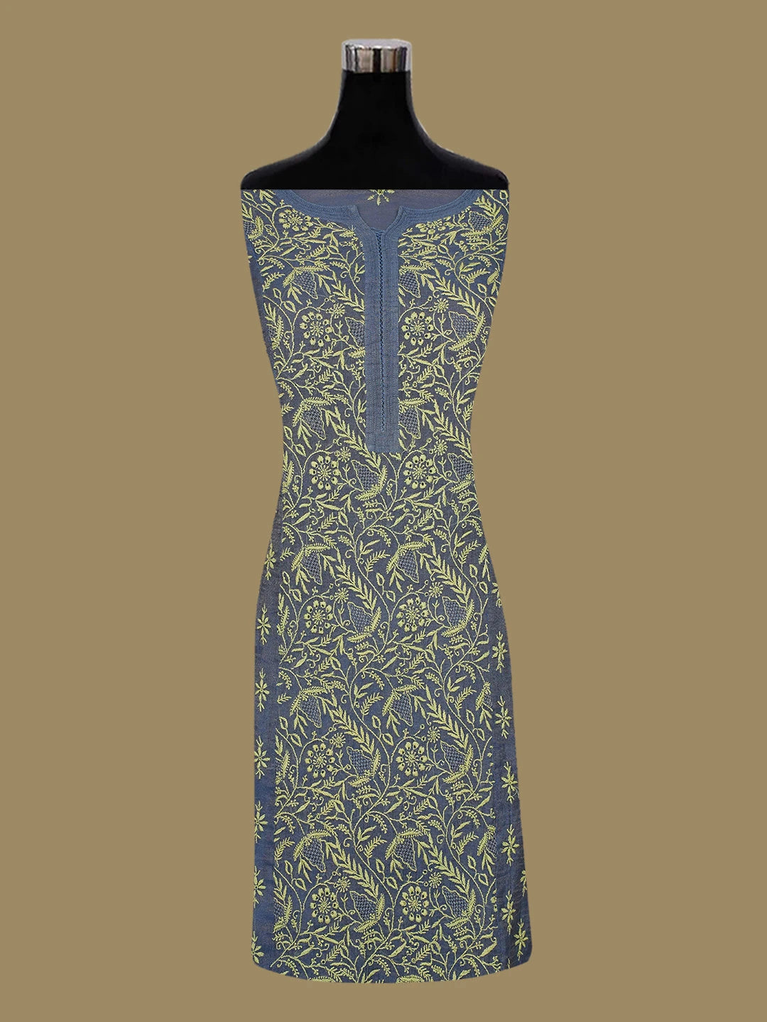 Ada Hand Embroidered Grayish Blue Tissue Lucknowi Chikankari Semi-Stitched Kurta Dupatta Set 01A605877