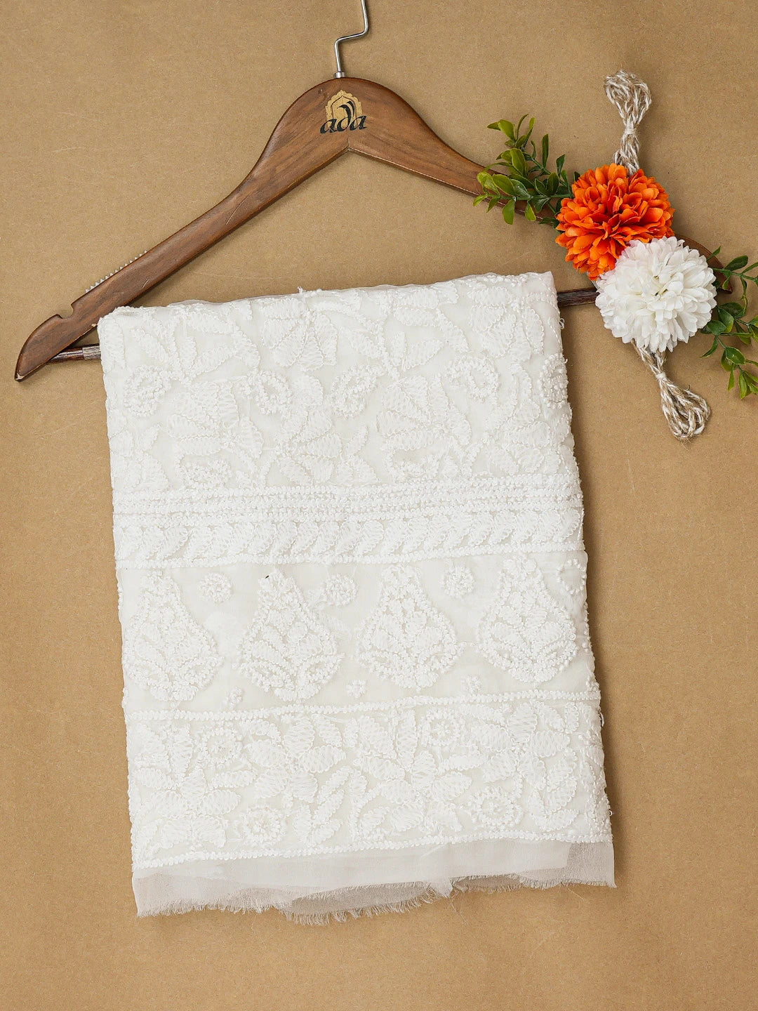 Ada Hand Embroidered White Georgette Lucknowi Chikankari Unstitched Kurta Piece A495838