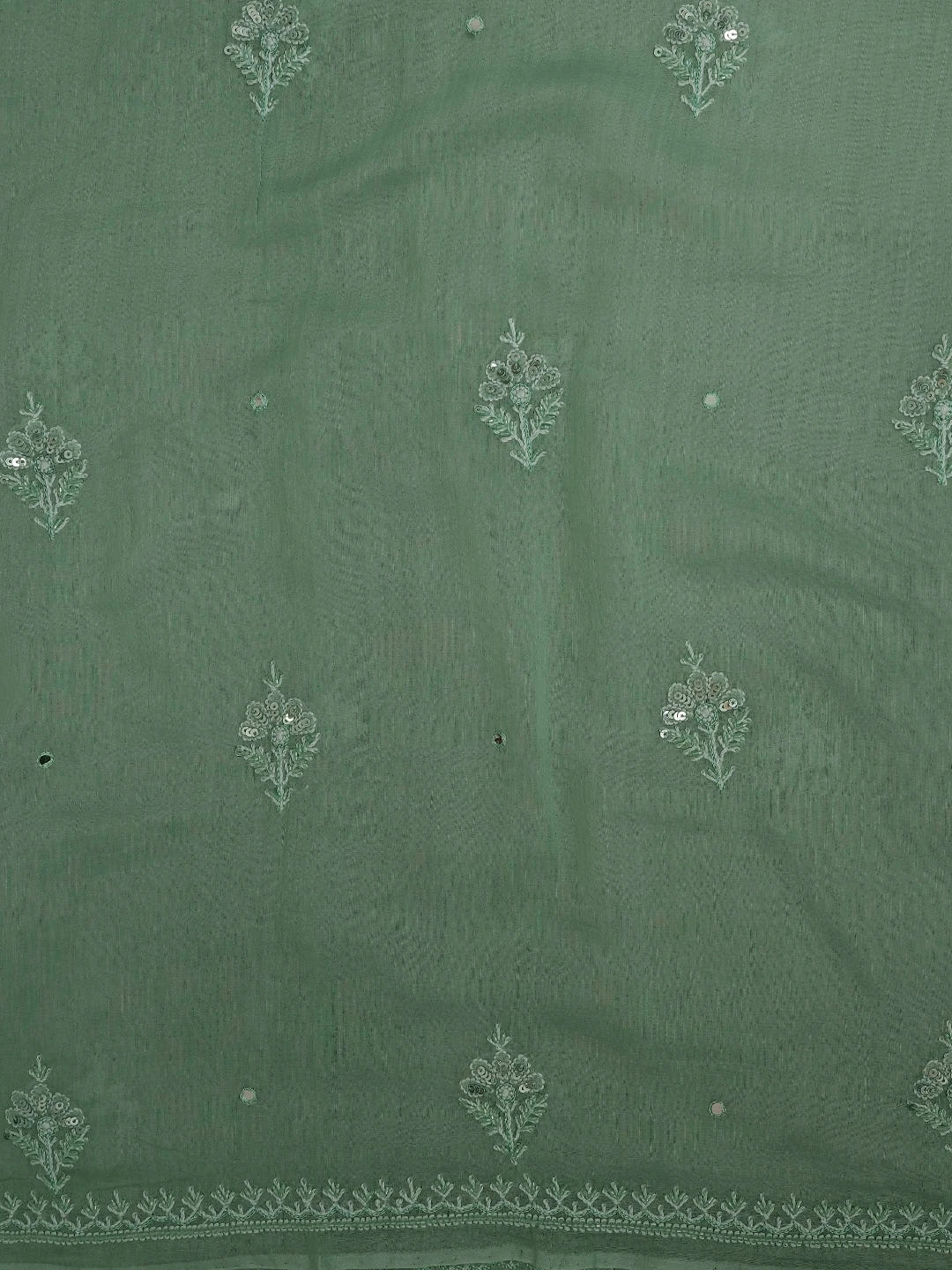 Ada Hand Embroidered Pista Green Chanderi Lucknowi Chikankari Unstitched Kurta Dupatta Set With Cutdana Work 01A682763