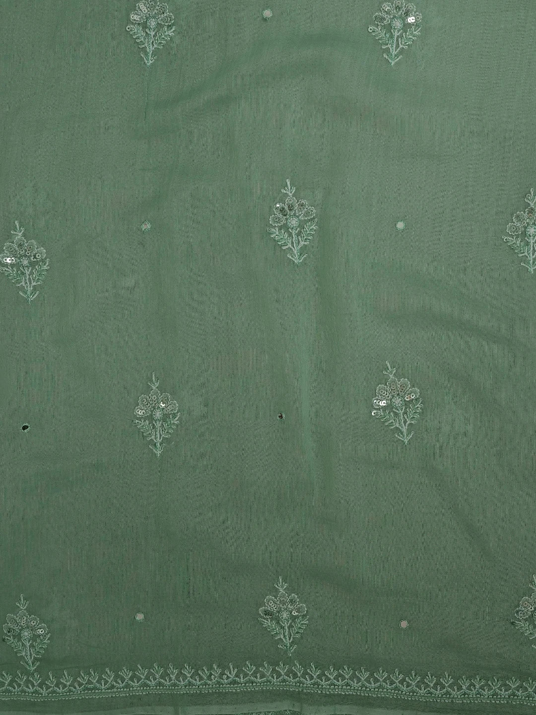 Ada Hand Embroidered Pista Green Chanderi Lucknowi Chikankari Unstitched Kurta Dupatta Set With Cutdana Work 01A682763