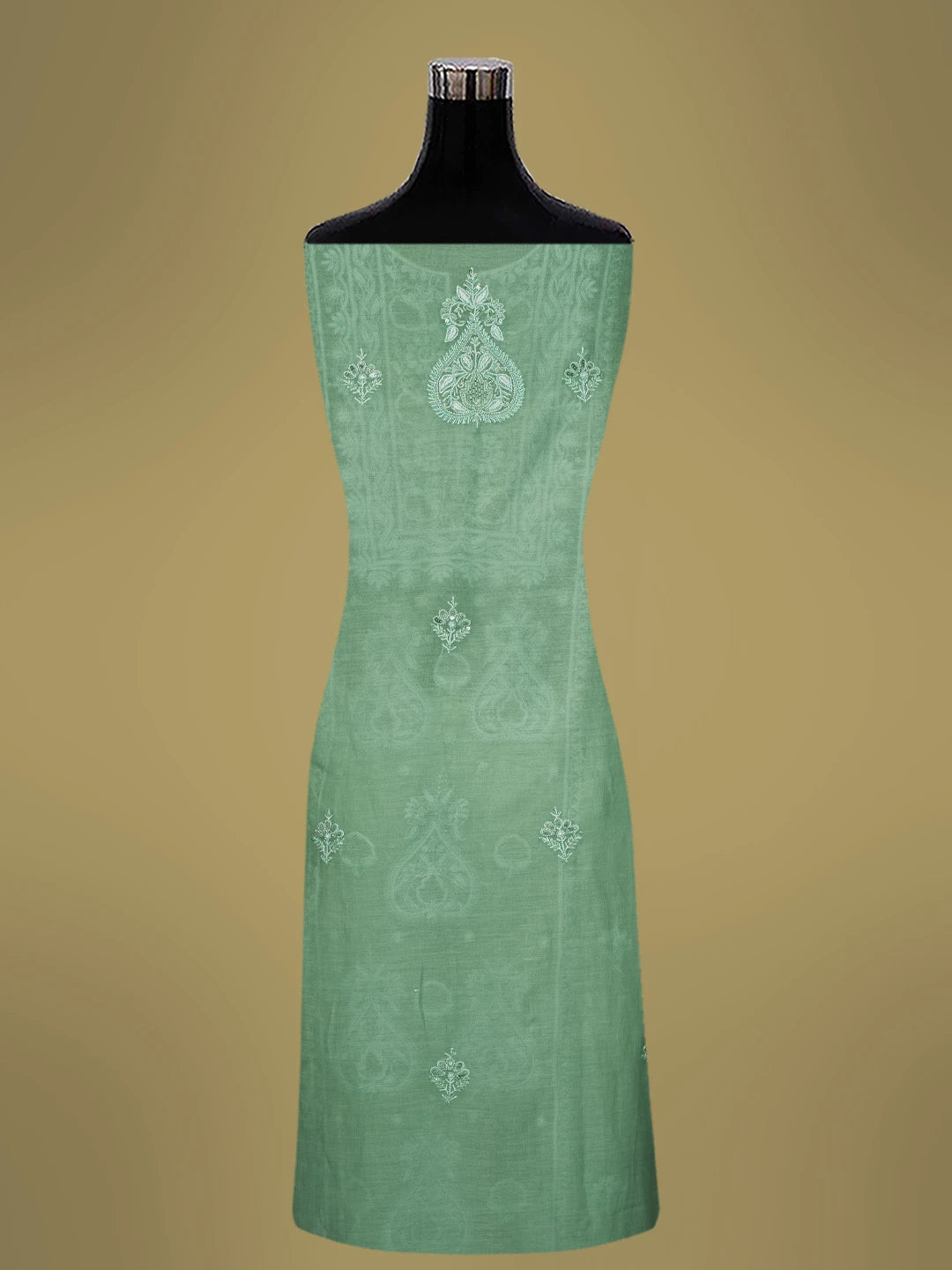 Ada Hand Embroidered Pista Green Chanderi Lucknowi Chikankari Unstitched Kurta Dupatta Set With Cutdana Work 01A682763