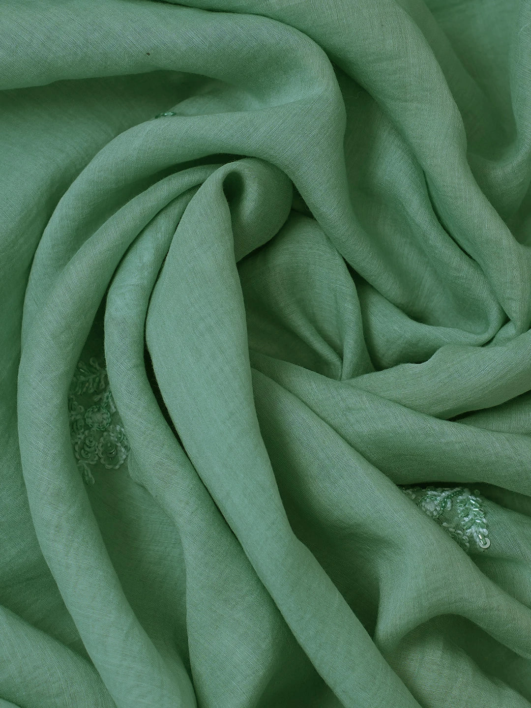 Ada Hand Embroidered Pista Green Chanderi Lucknowi Chikankari Unstitched Kurta Dupatta Set With Cutdana Work 01A682763