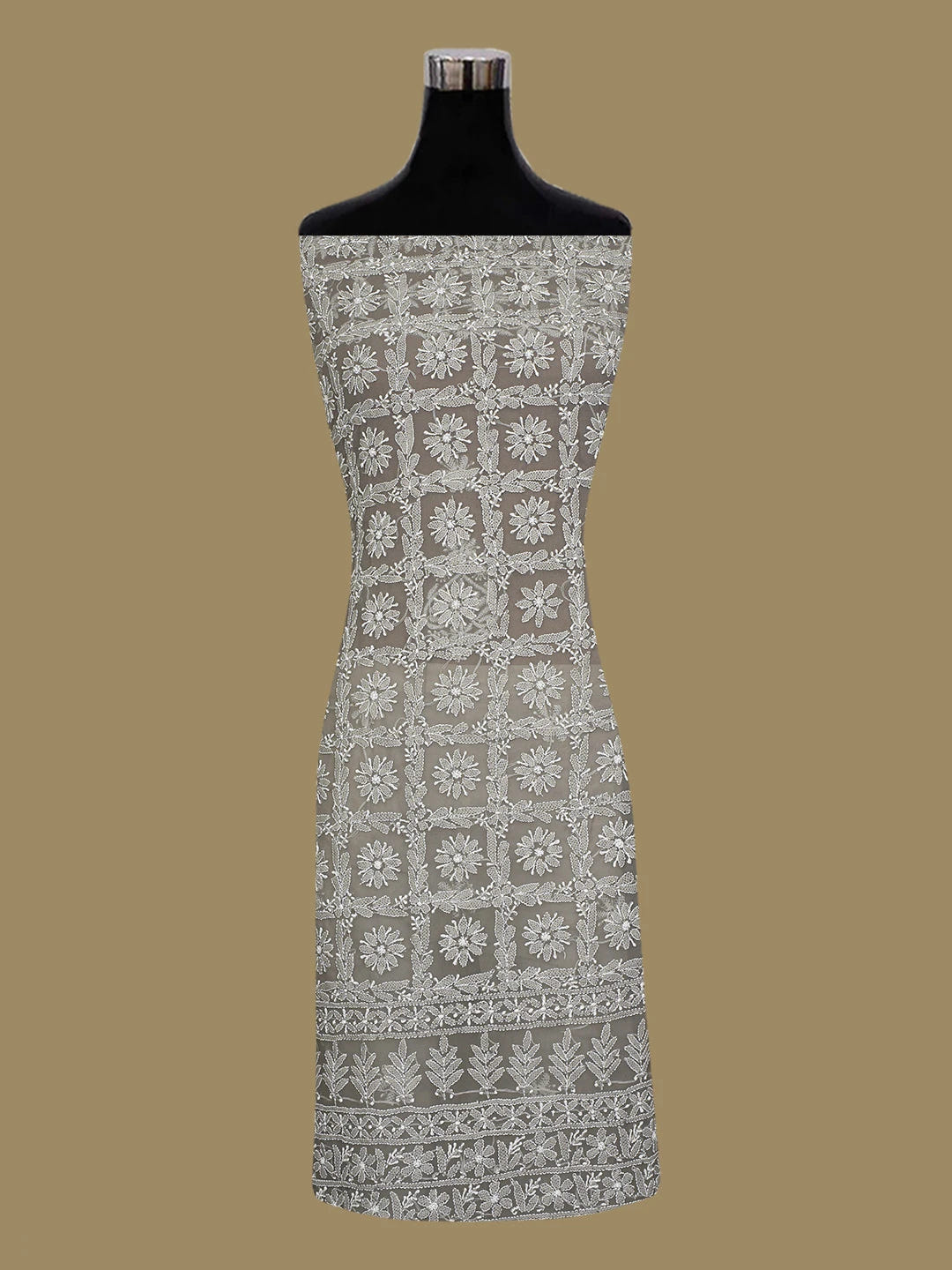 Ada Hand Embroidered Grey Georgette Lucknowi Chikankari Unstitched Kurta Piece 01A715903