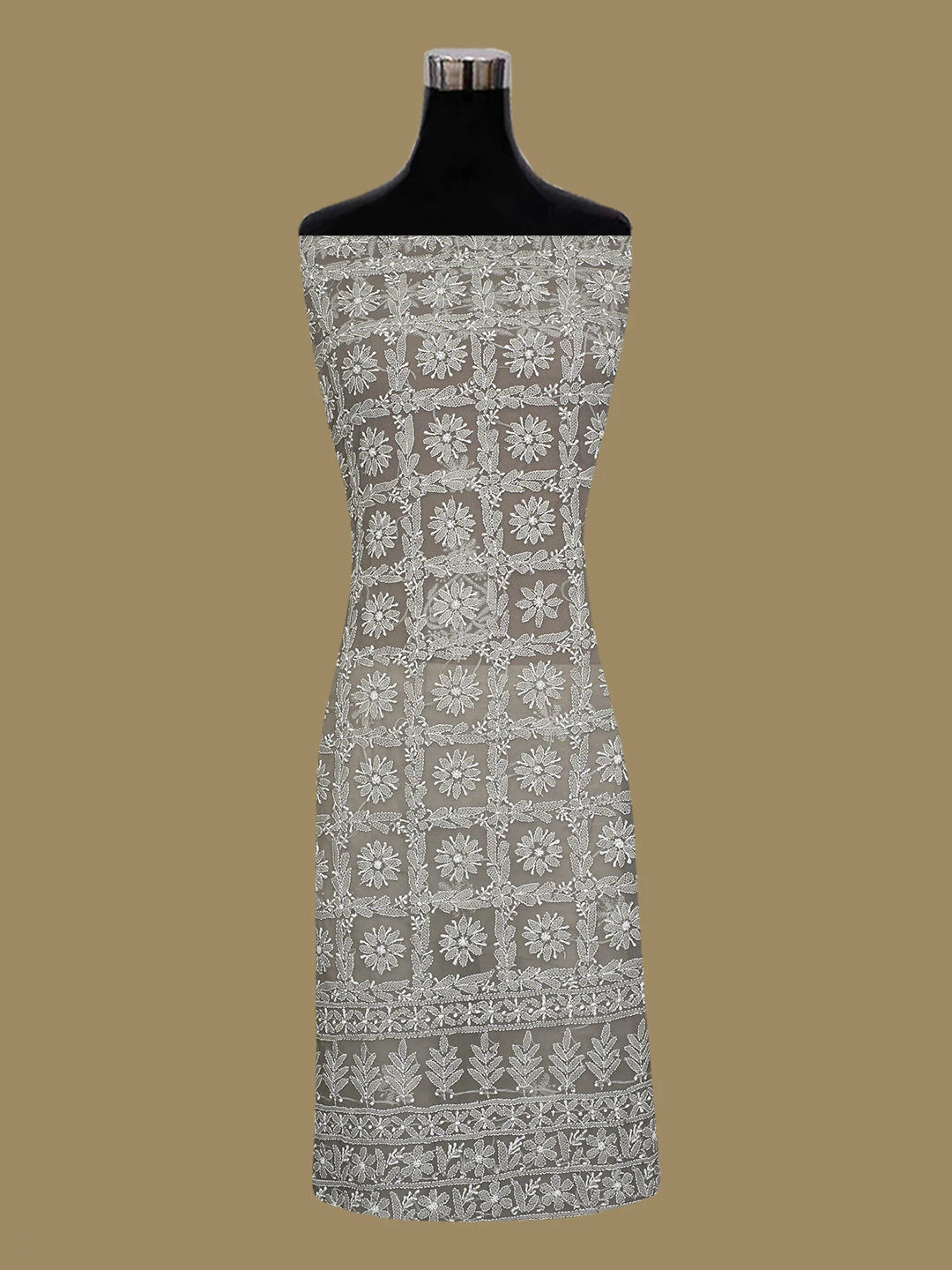 Ada Hand Embroidered Grey Georgette Lucknowi Chikankari Unstitched Kurta Piece 01A715903
