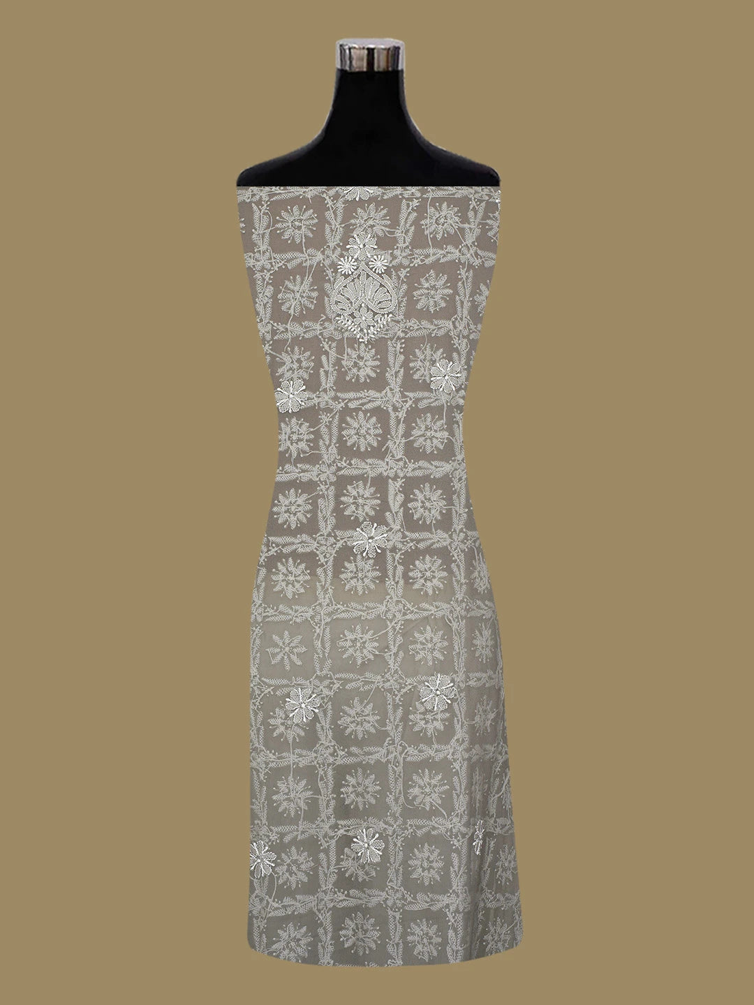 Ada Hand Embroidered Grey Georgette Lucknowi Chikankari Unstitched Kurta Piece 01A715903