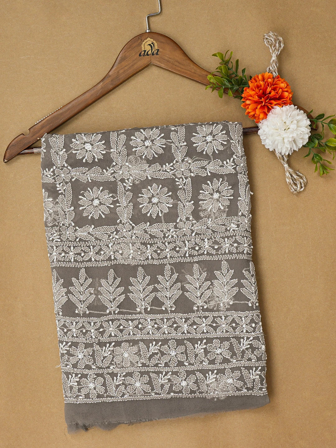 Ada Hand Embroidered Grey Georgette Lucknowi Chikankari Unstitched Kurta Piece 01A715903