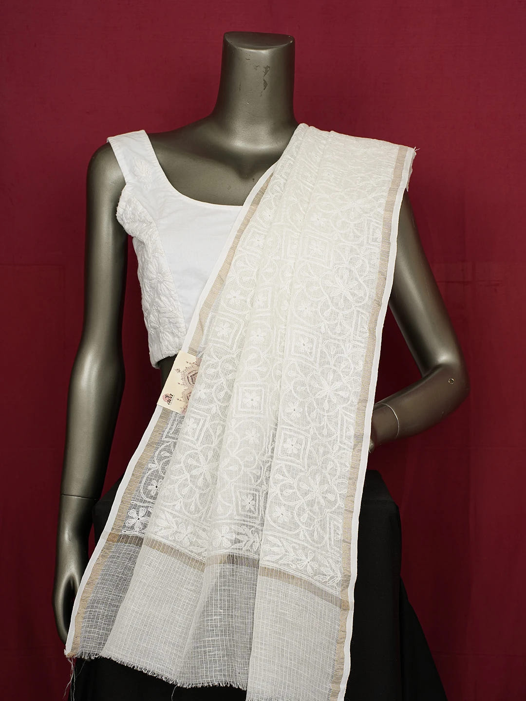 Ada Hand Embroidered White Kota Lucknowi Chikankari Dupatta 01A680863