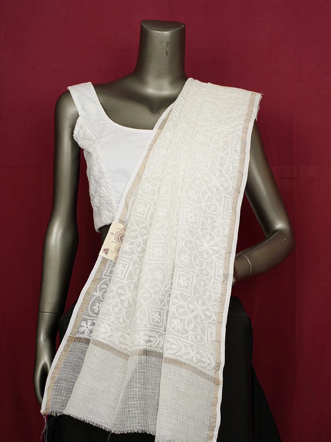 Ada Hand Embroidered White Kota Lucknowi Chikankari Dupatta 01A680863