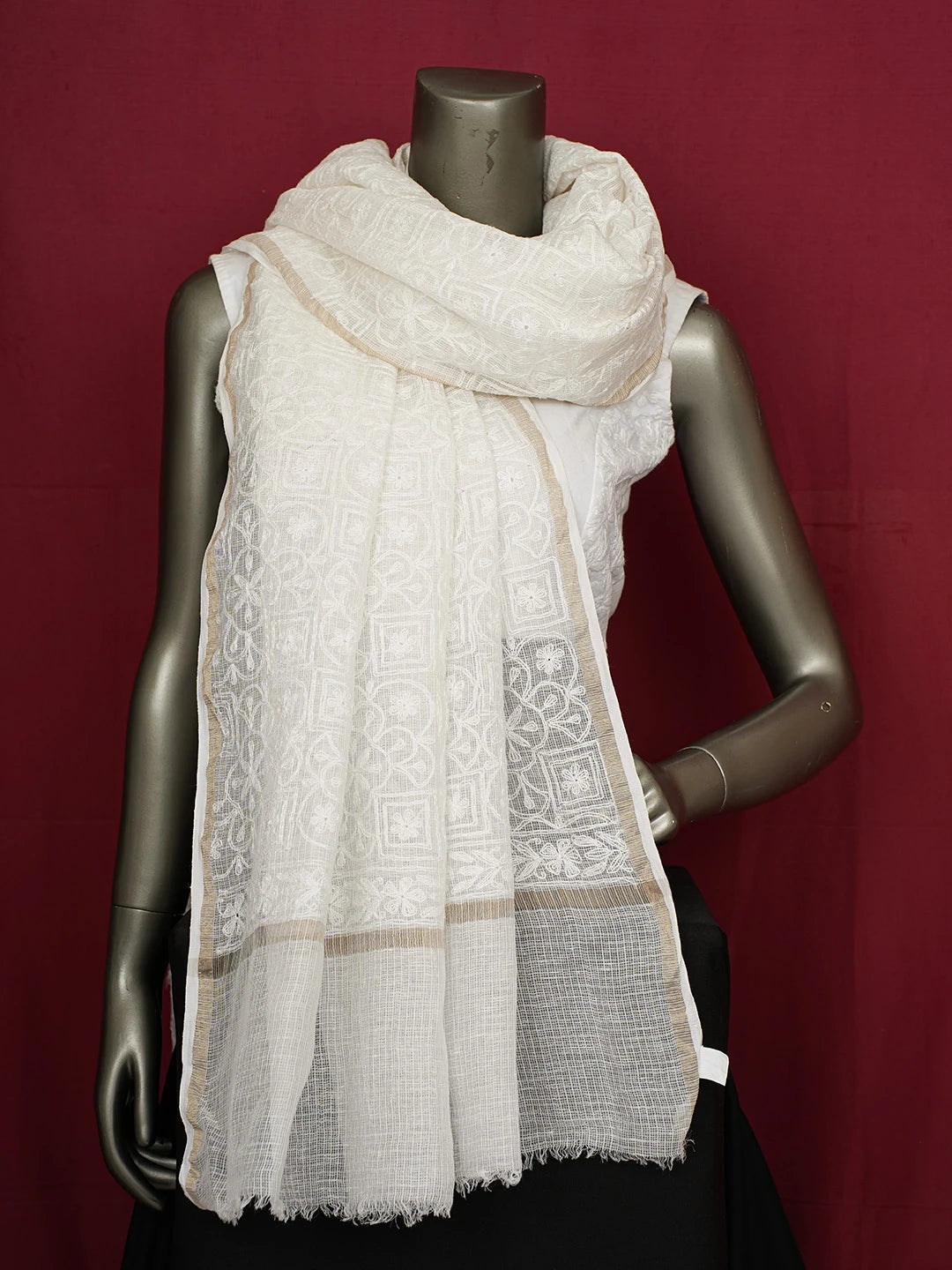 Ada Hand Embroidered White Kota Lucknowi Chikankari Dupatta 01A680863