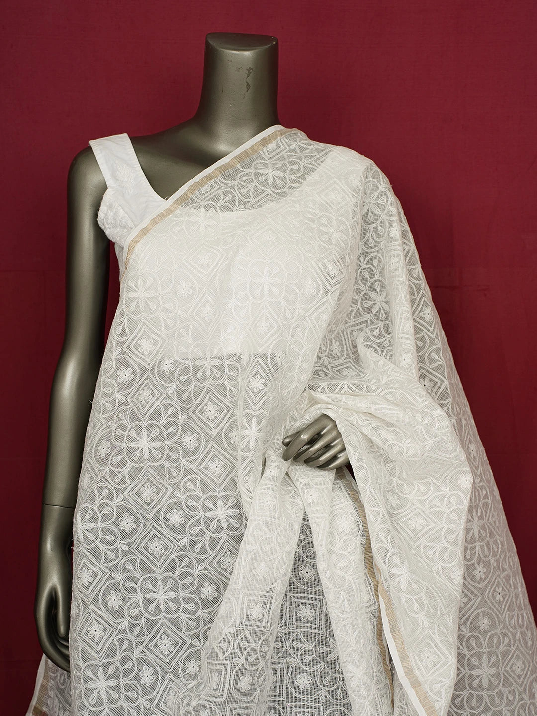 Ada Hand Embroidered White Kota Lucknowi Chikankari Dupatta 01A680863