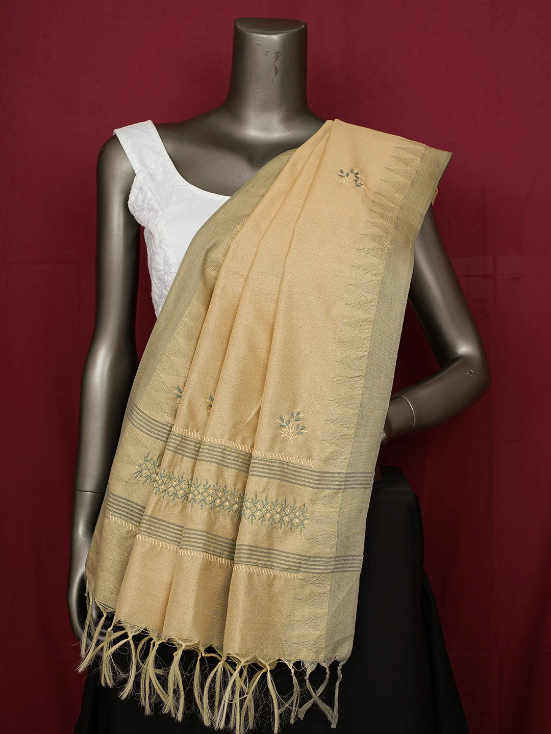 Ada Hand Embroidered Fawn Silk Lucknowi Chikankari Dupatta 01A218057