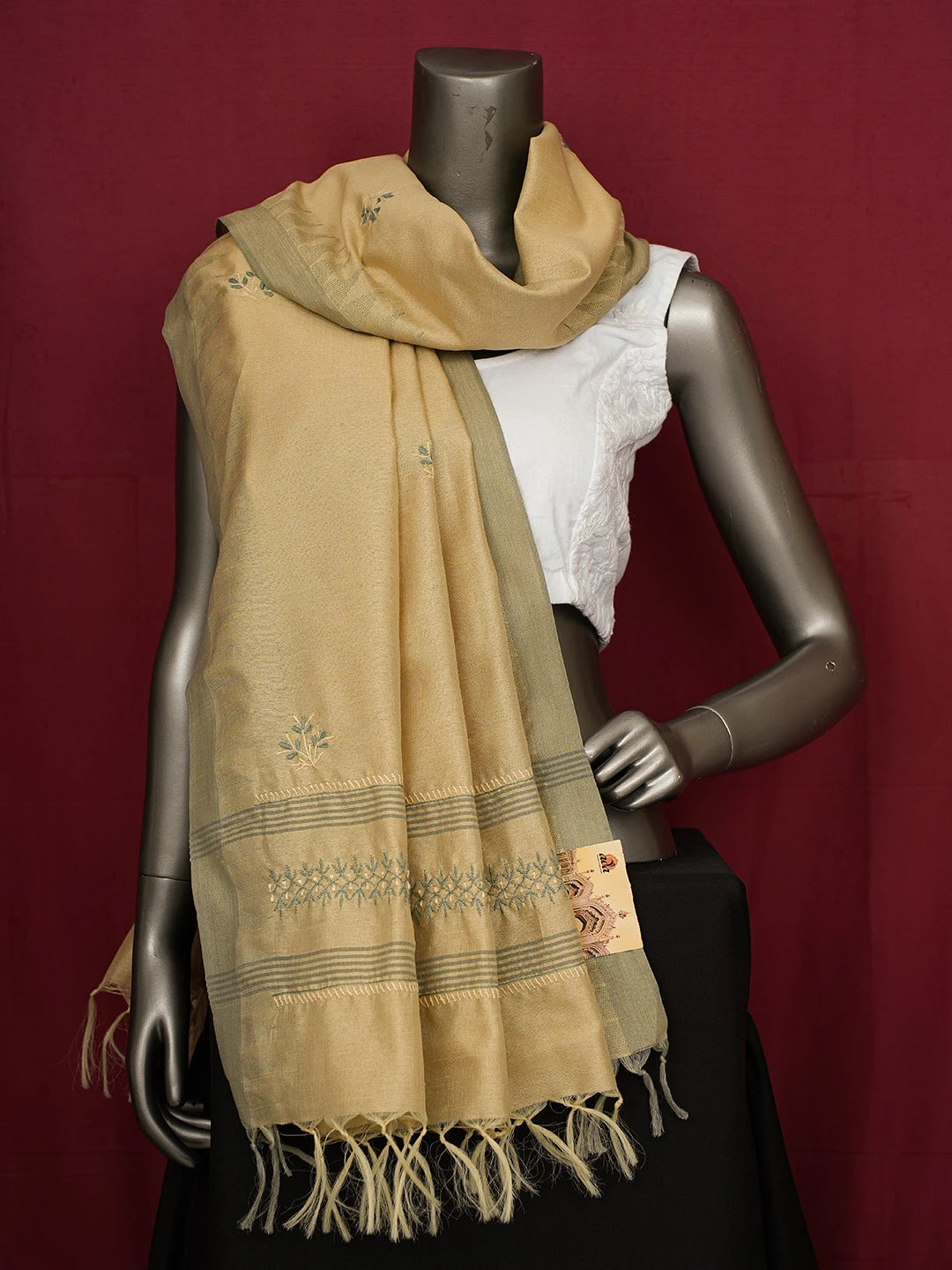 Ada Hand Embroidered Fawn Silk Lucknowi Chikankari Dupatta 01A218057