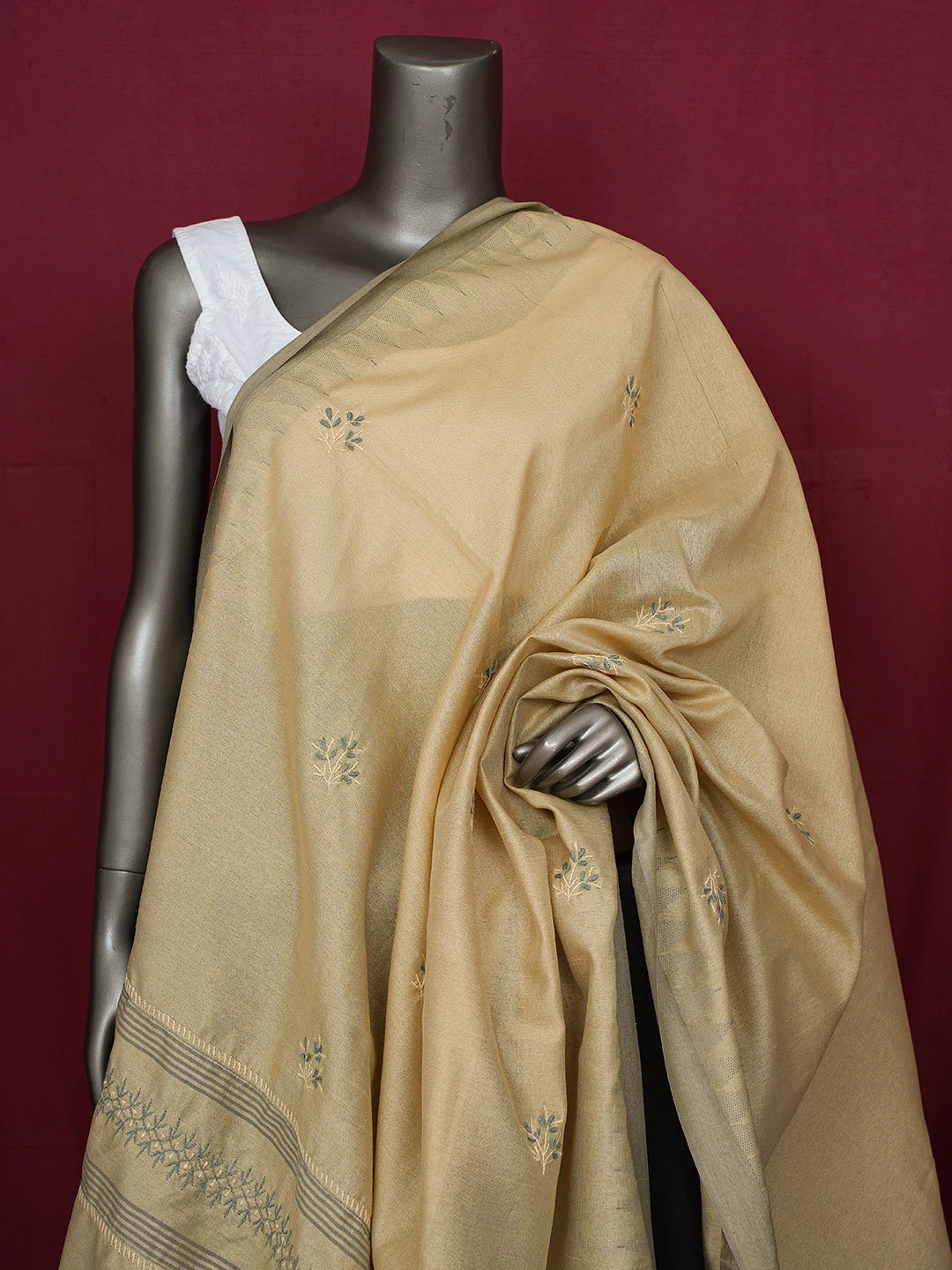 Ada Hand Embroidered Fawn Silk Lucknowi Chikankari Dupatta 01A218057