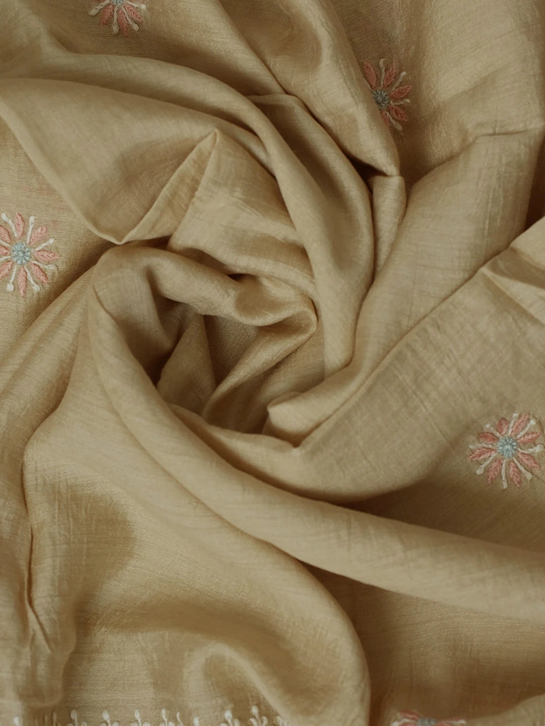 Ada Hand Embroidered Fawn Moonga Silk Lucknowi Chikankari Unstitched Kurta Dupatta Set 01A705192