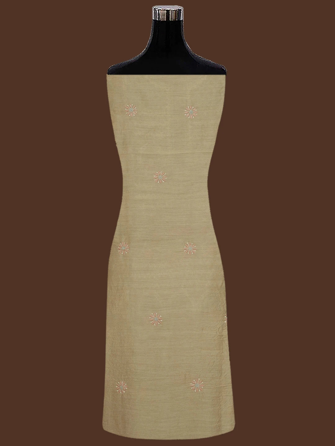Ada Hand Embroidered Fawn Moonga Silk Lucknowi Chikankari Unstitched Kurta Dupatta Set 01A705192