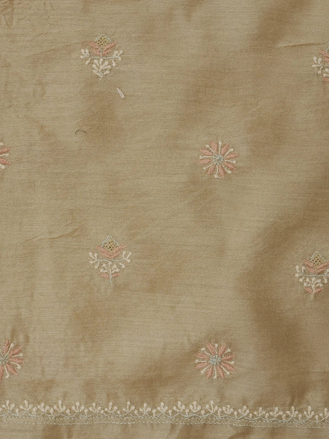 Ada Hand Embroidered Fawn Moonga Silk Lucknowi Chikankari Unstitched Kurta Dupatta Set 01A705192