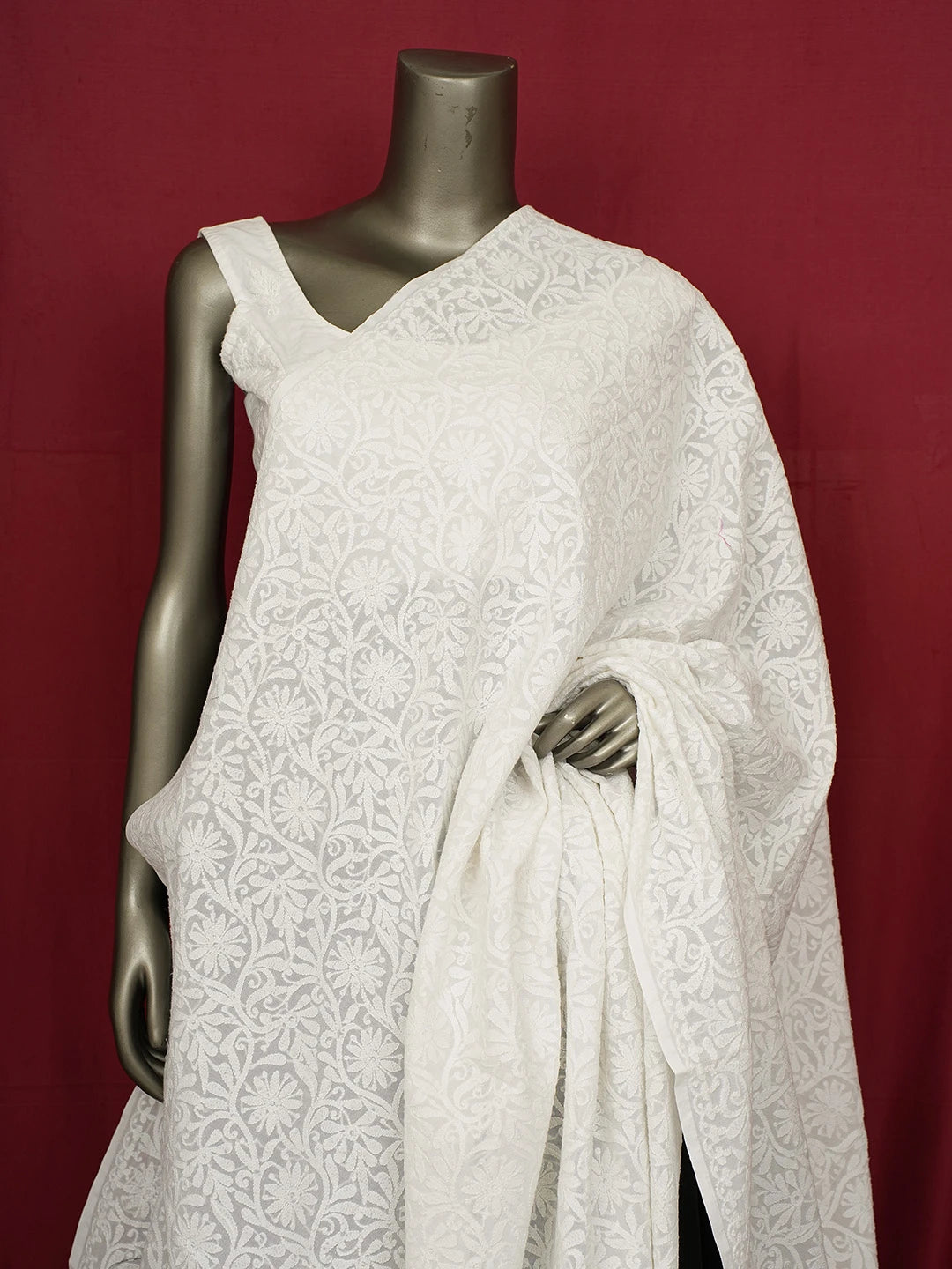 Ada Hand Embroidered White Cotton Lucknowi Chikankari Dupatta 01A484758